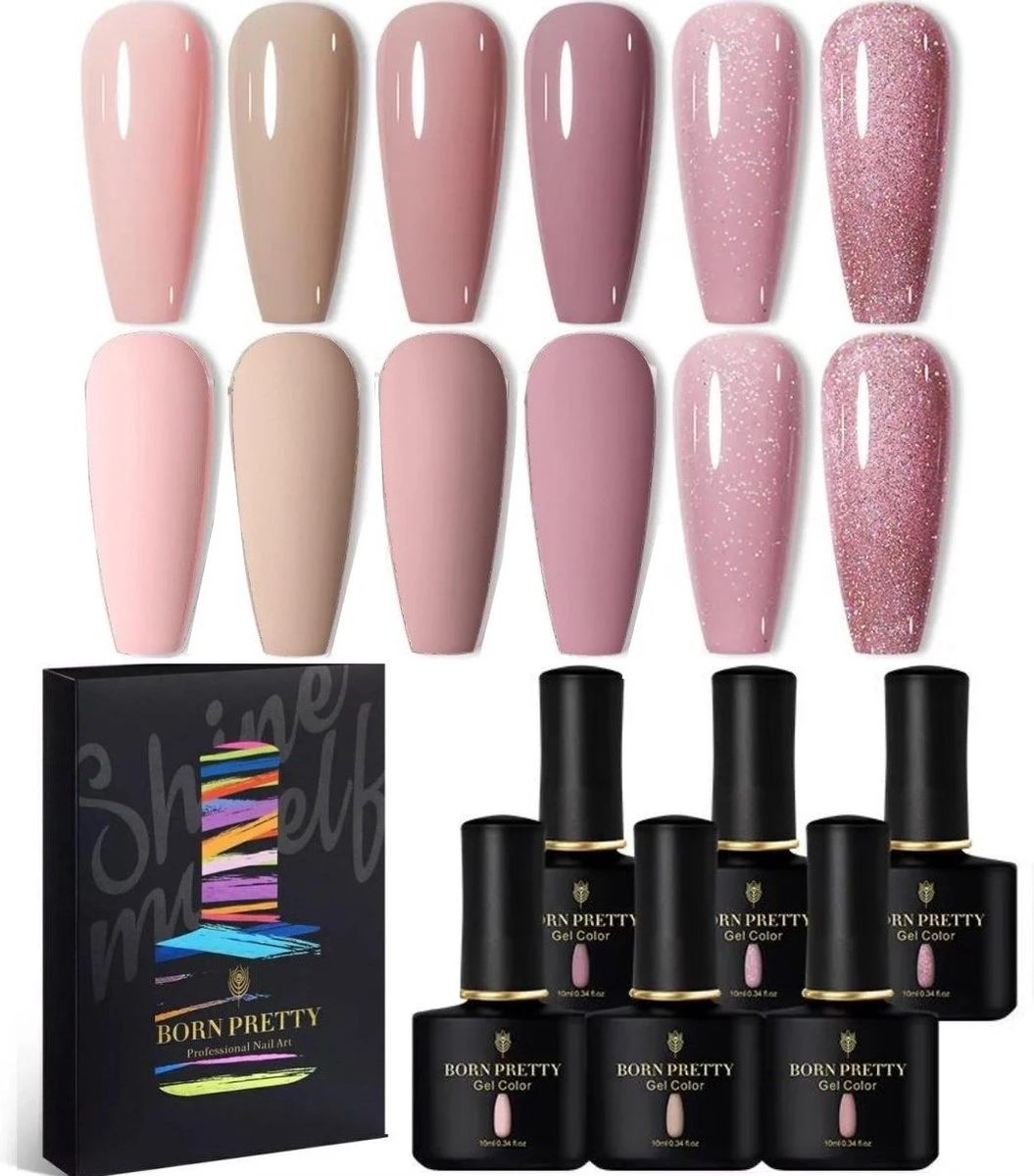Born Pretty - 6 X 10 Ml - Gellak Set - Gellak Nagellak - Gellak Set Kleuren - Gellak Roze - Gellak Kleuren Set - Gellak Pink - Gellak Jelly Nude - Gellak - Gellak Nude Kleuren - Gellak Naturel - Gellak Nude Pink - Gellak Nude Set