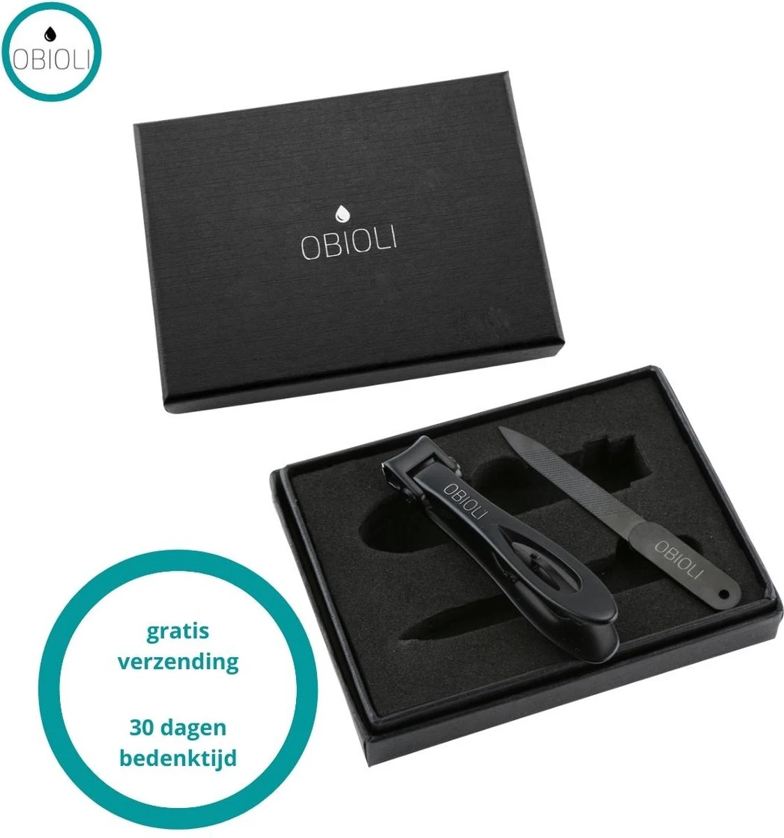 Obioli ™ Nagelknipper Set - Luxe Cadeau Doos Voor Mannen En Vrouwen - Nageltang - Nagelschaar - Kalknagels - Teennagel - Met Nagelvijl - Zwart - Groot - Gift Box - Afbeelding 9