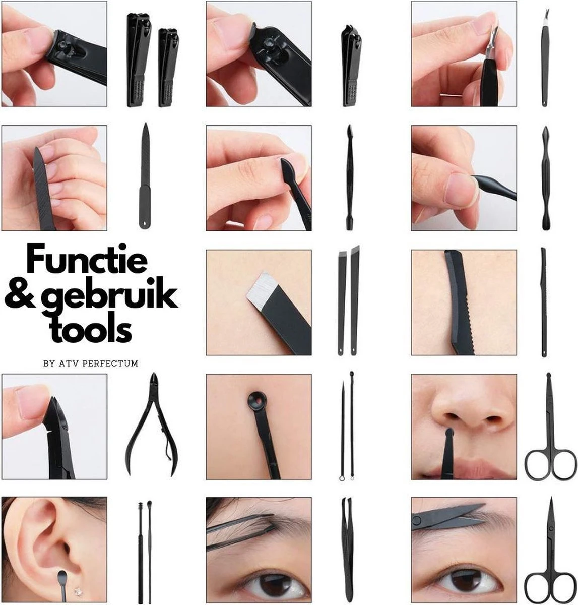 ⭐ATV PERFECTUM Luxe 18-delige - Manicure Set - Zwart Manicureset - Manicure Setje Pedicureset - Nagelschaartje - Nagelknipper – Nagelknipper Set - Manicureset - Manicuresetje - Afbeelding 6