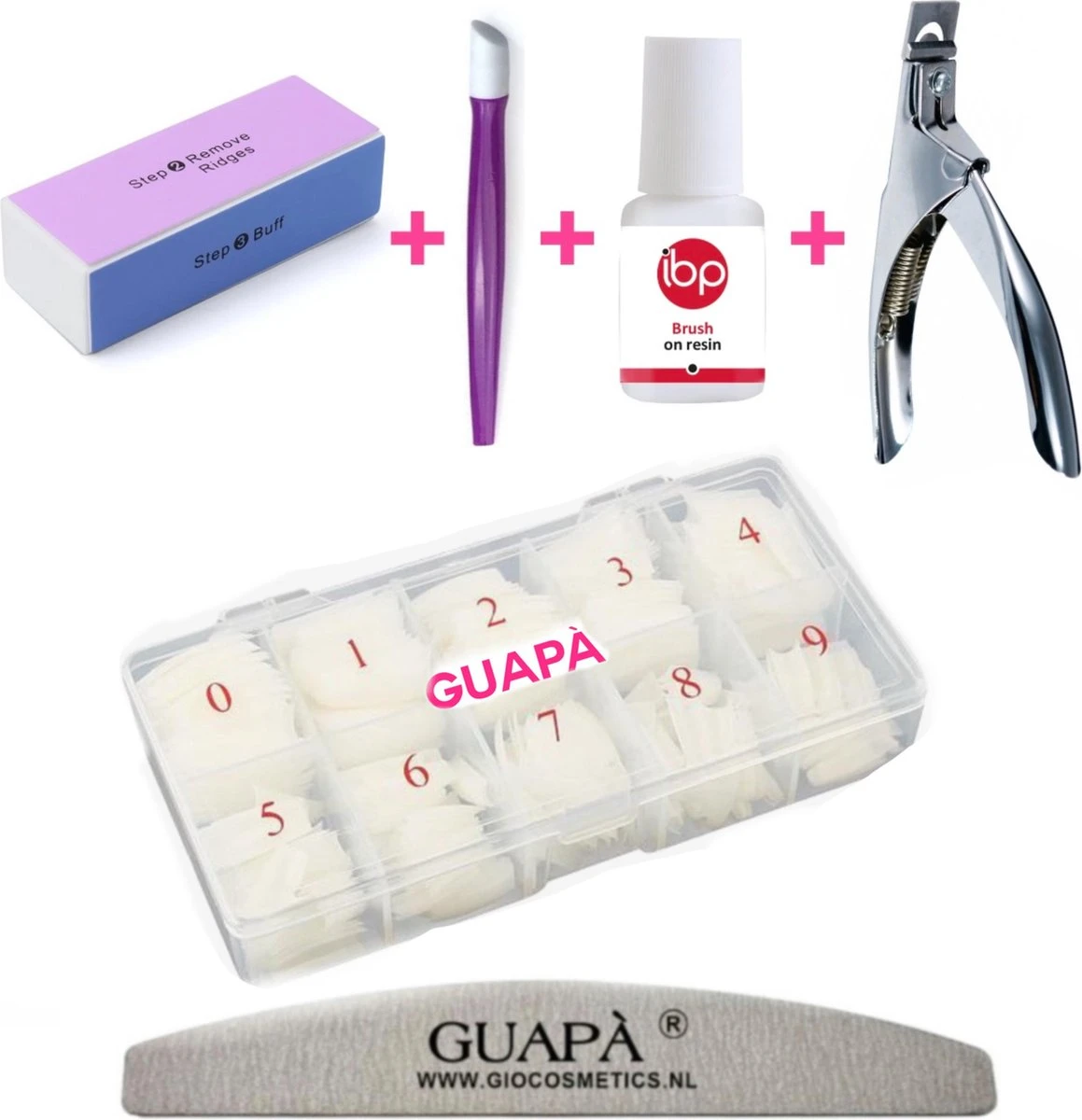 GUAPÀ® Nepnagels Met Nageltips En Nagellijm | Plaknagels | Kunstnagels | Nagelverlenging | Polygel | Naturel 100 Stuks