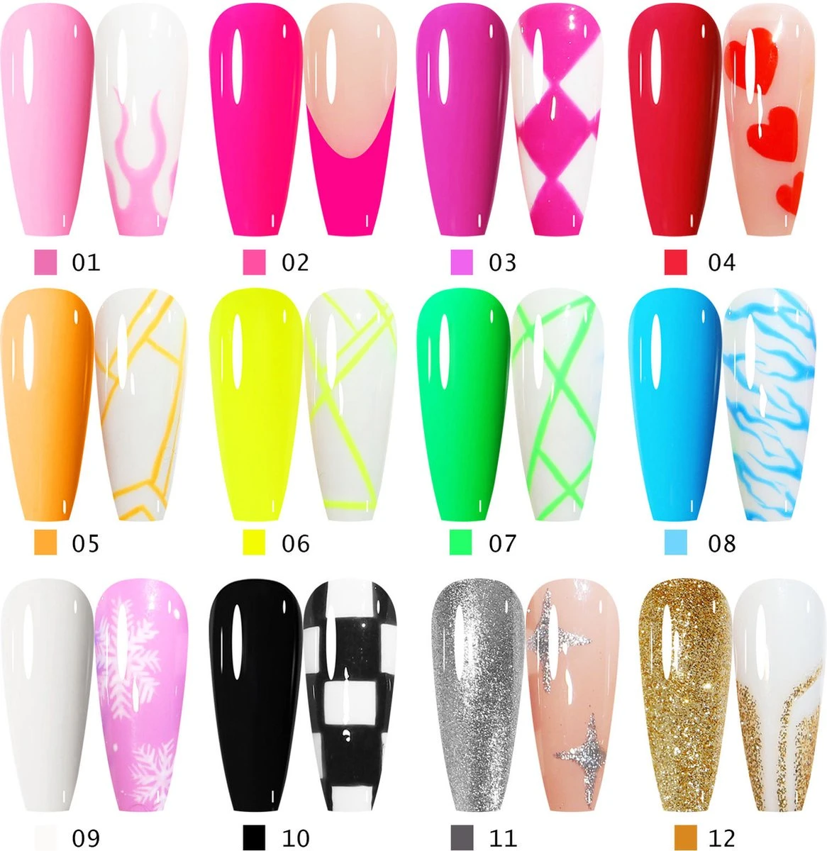 Nail Art Gel - Fine Liner Gel - 12 Stuks - UV/LED Gel - Gellak - Nagel Gellak - UV/LED Lamp - UV/LED Nageldroger - Gelnagels - Nepnagels - Acrylnagels - Tekenpenseel Nagels - Professioneel - Hoge Kwaliteit 11 Nail Art Gel - Fine Liner Gel - 12 Stuks - UV/LED Gel - Gellak - Nagel Gellak - UV/LED Lamp - UV/LED Nageldroger - Gelnagels - Nepnagels - Acrylnagels - Tekenpenseel Nagels - Professioneel - Hoge Kwaliteit - Afbeelding 9