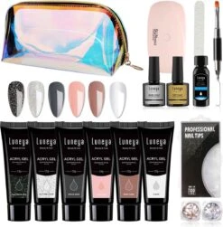 Luneya Polygel Kit - Black Pink Edition - 6 Kleuren - Polygel Nagels Starterspakket - Tasje - Incl. UV LED Lamp