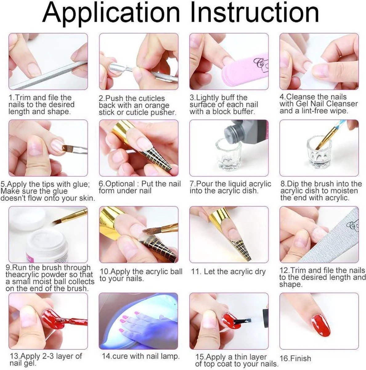 LOUZIR Acrylnagels Starterspakket- 42 Kleuren Acryl Poeders- Nagelgel- Glitters - Cadeautip - Afbeelding 6