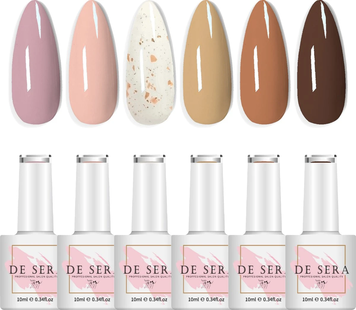 De Sera Gellak 6-delige Set - Gel Nagellak - Nude - Marmer - Un Mélange - 10ML