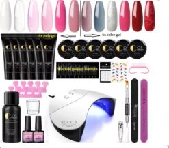 Royala - Professionele Poly Gel Starter Kit POG3. – 6 Kleuren Polygel + 6 Kleuren UV Gel - 12 Kleuren Polygel Pakket - Incl. 36 W UV Nageldroger - Poly Acryl Nagels - Nail Art - Gel Lak