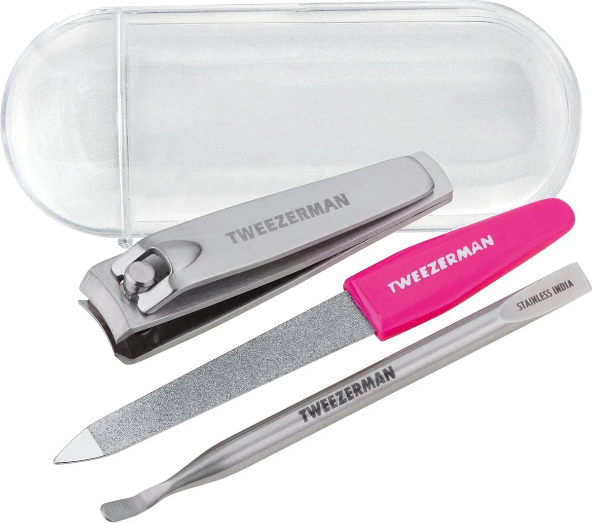 Tweezerman Mini Nagelset - RVS - Manicureset Met Nagelvijl, Nagelknipper, Bokkenpoot En Nagelriemknipper - Roze - Afbeelding 2