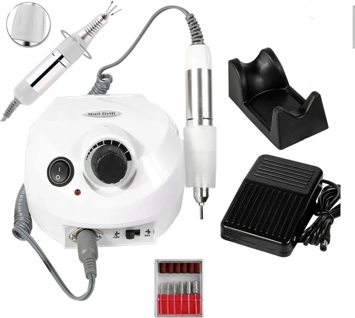 Merkloos Nagelfrees - Elektrische Nagelvijl - Wit - Inclusief Bitjes - 30.000 Rpm - Snelheidsregeling - Draairichting Tweezijdig - Hand En Voetpedaal - Nagelfreesmachine - Manicure En Pedicure - Complete Set - Nagelfrees Machine - Afbeelding 3