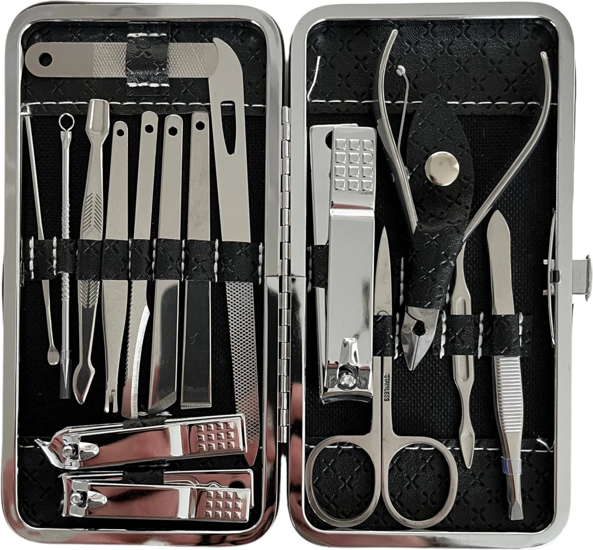 Medies - Luxe Manicureset 16 Delig Met Lederen Luxe Etui | Pedicure Set | Manicure Etui | Manicure Sets | Pedicure Sets | Nagelverzorging | Nagelknippers | Comedonlepels | Nagelvijl | Nagelriemknipper | Teennageltang | Nagelschaar | RVS - Afbeelding 7