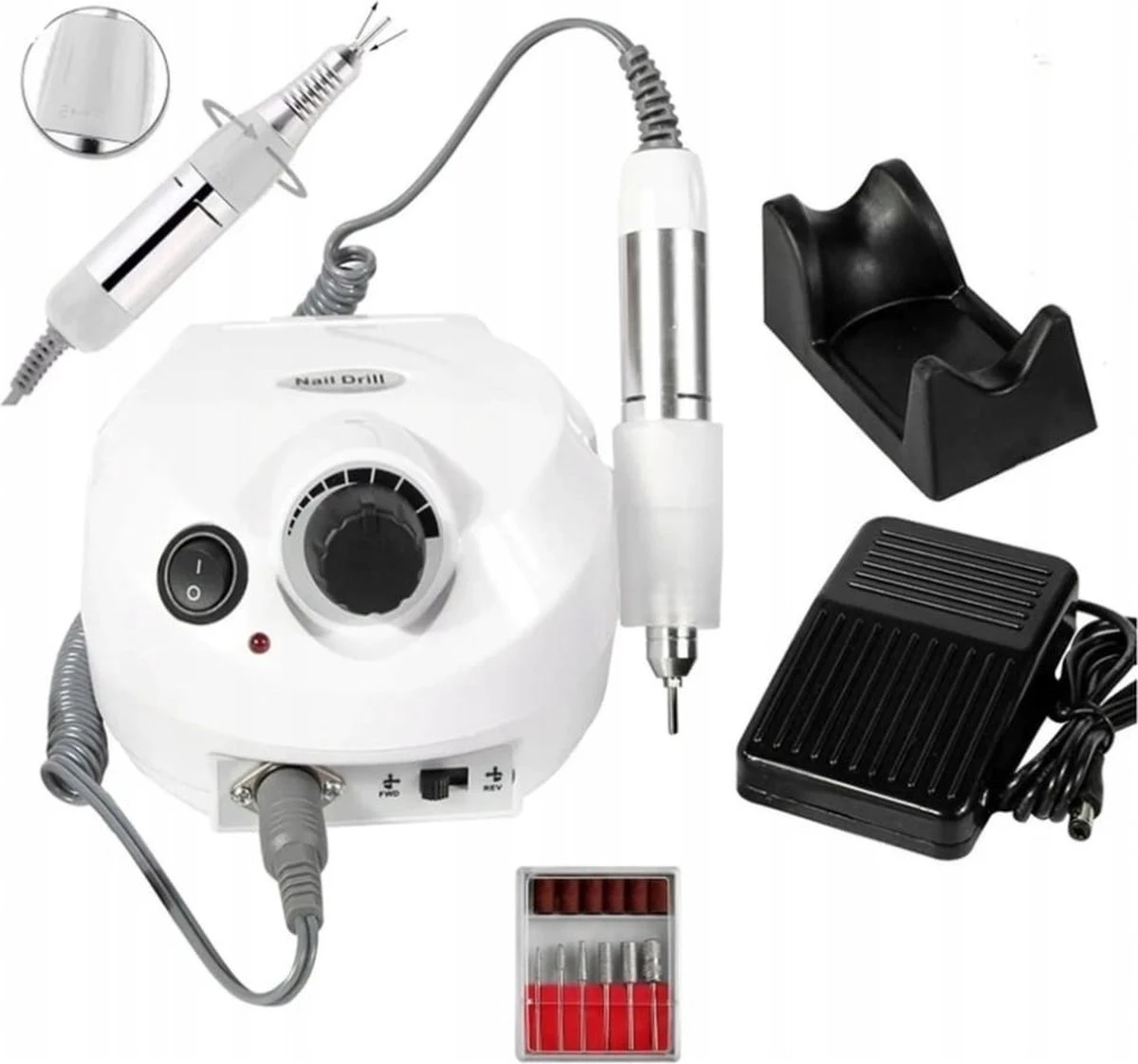 Merkloos Nagelfrees - Elektrische Nagelvijl - Wit - Inclusief Bitjes - 30.000 Rpm - Snelheidsregeling - Draairichting Tweezijdig - Hand En Voetpedaal - Nagelfreesmachine - Manicure En Pedicure - Complete Set - Nagelfrees Machine - Afbeelding 6