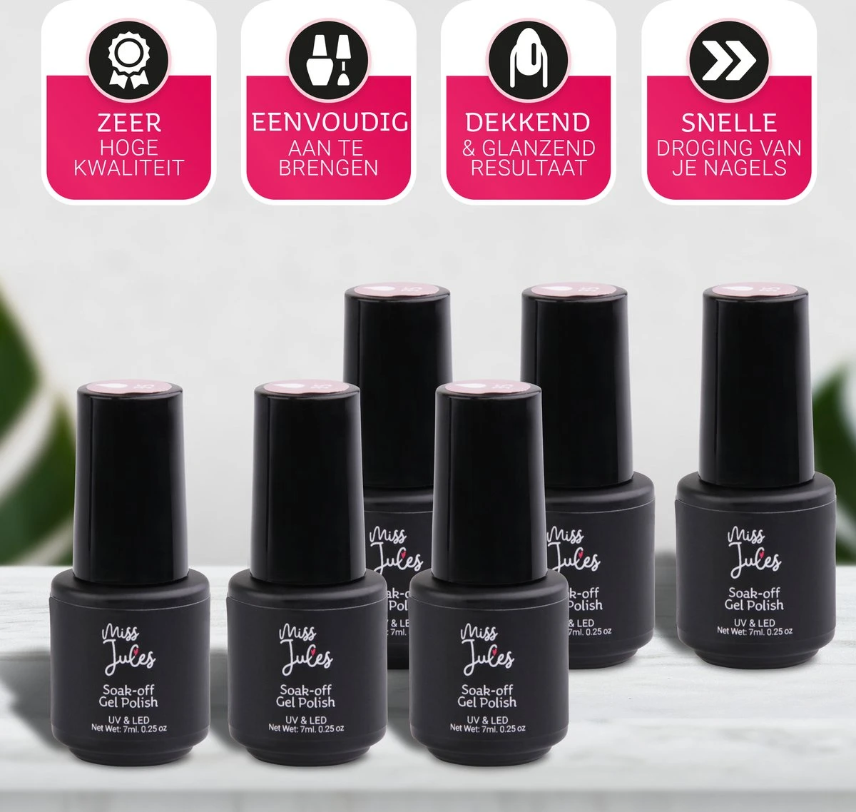 Miss Jules - 6-Delige Gellak Starterspakket - Nagellak - Kleur Rood, Zwart & Glitter - Glanzend & Dekkend Resultaat - Afbeelding 3