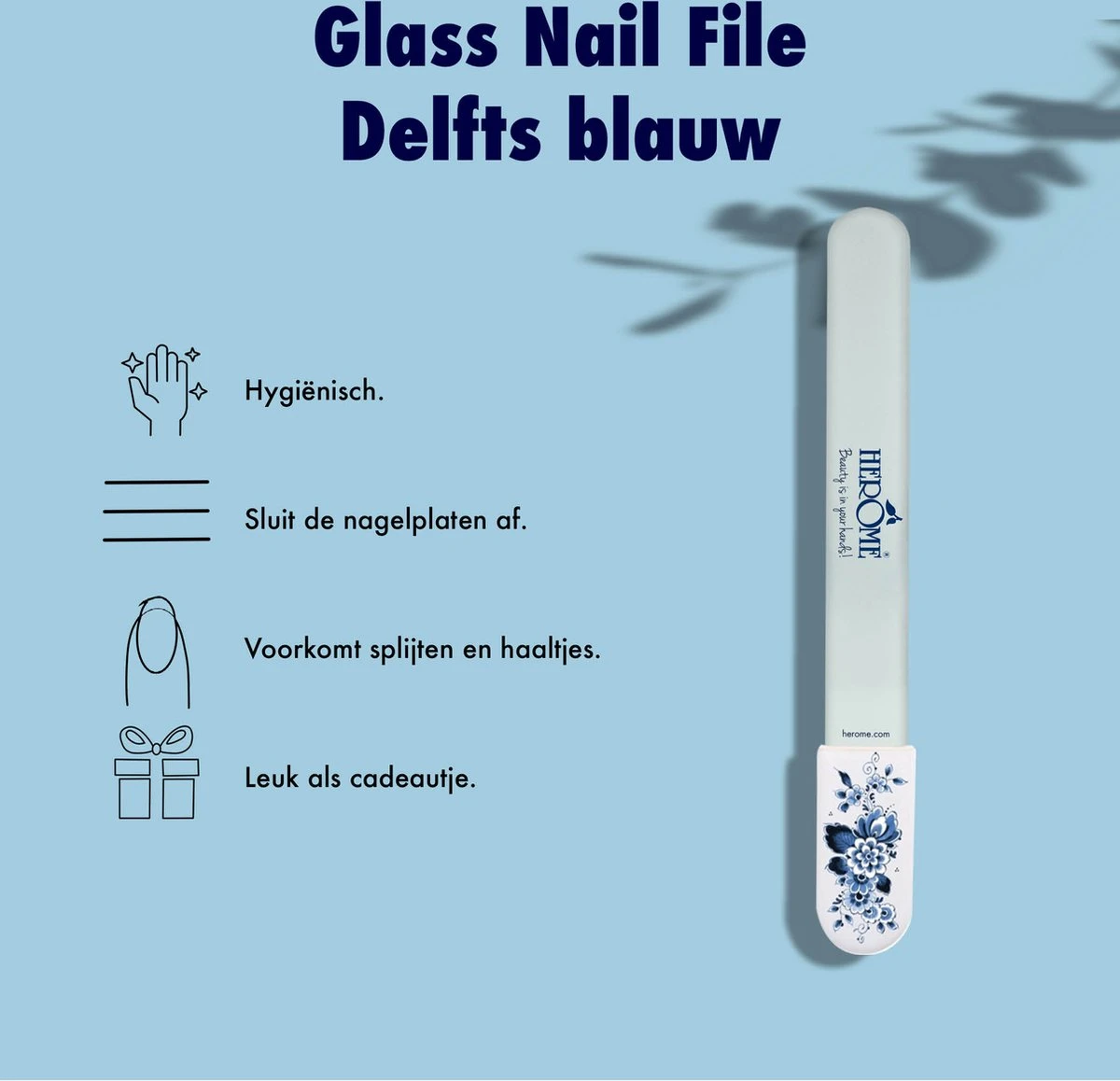 Herome Glazen Nagelvijl Glasvijl Delfts Blauw - Limited Edition - Onslijtbare Nagelvijl - Voorkomt Splijten En Haakjes - Afbeelding 3