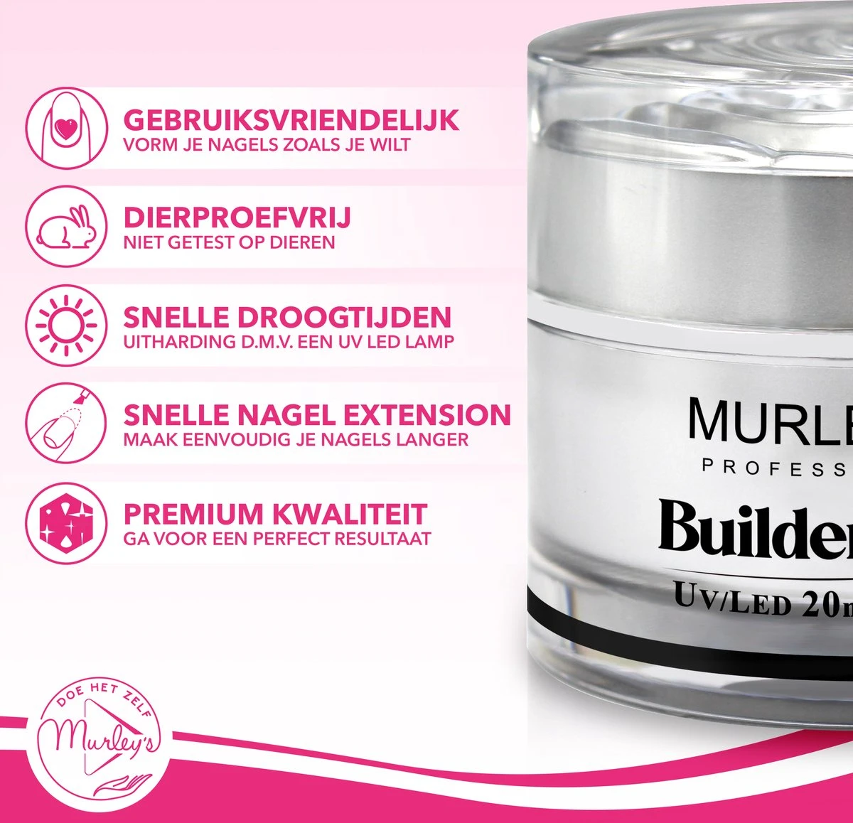 MURLEY'S Builder Gel UV-LED Builder Gel Voor Gelnagels Transparant 20 Ml Op Acrylbasis. Verlengen En Vormen Van De Nagels. - Afbeelding 2