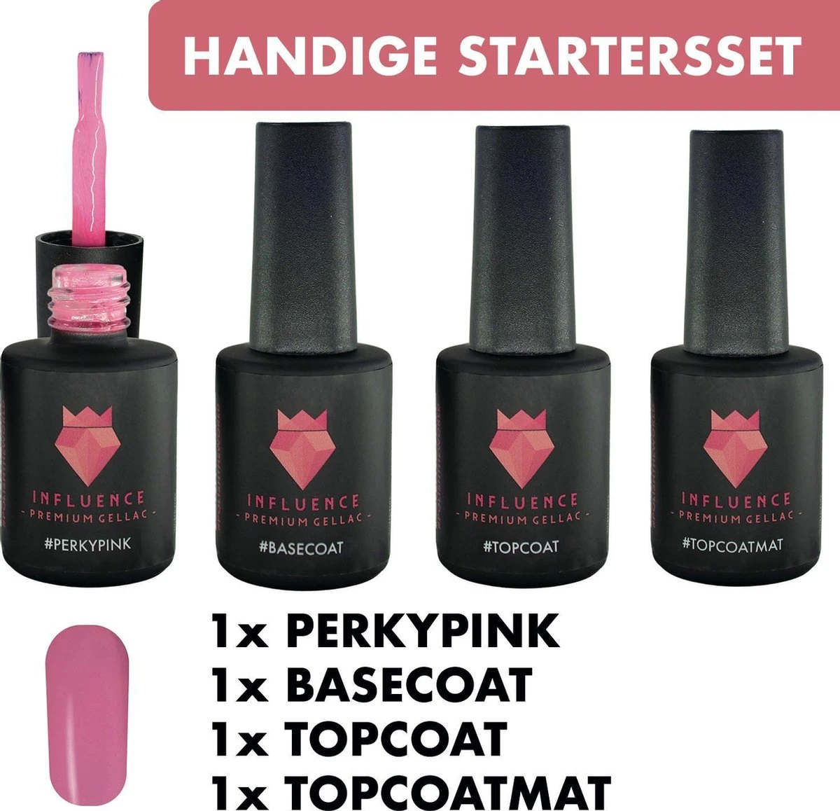 Merkloos #PERKYPINKSERIE - Influence Gellac - Roze Gellak - Gellak Roze UV - UV Gellak - Gel Nagellak - Basecoat - Topcoat - Topcoatmat - No Wipe - Startersset - Kado Vrouw - Valentijns Cadeau - Kado Voor Haar - 4 X 10 Ml