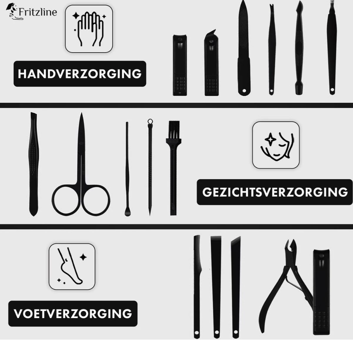 Fritzline© Professionele Manicureset 16-delig | Nagelset Incl. Nagelvijl & Nagelknipper | Lederen Blauwe Etui | Manicure Pedicure Set - Afbeelding 4