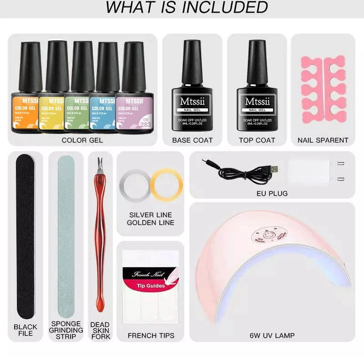 Mtssii - Gelnagel Kit - 5 ZOMER KLEUREN Gellak - Blauw, Groen, Oranje/nude, Geel En Lila- Starterkit - Manicure Set - 54 Watt UV Lamp - Gel Nagels - Afbeelding 4