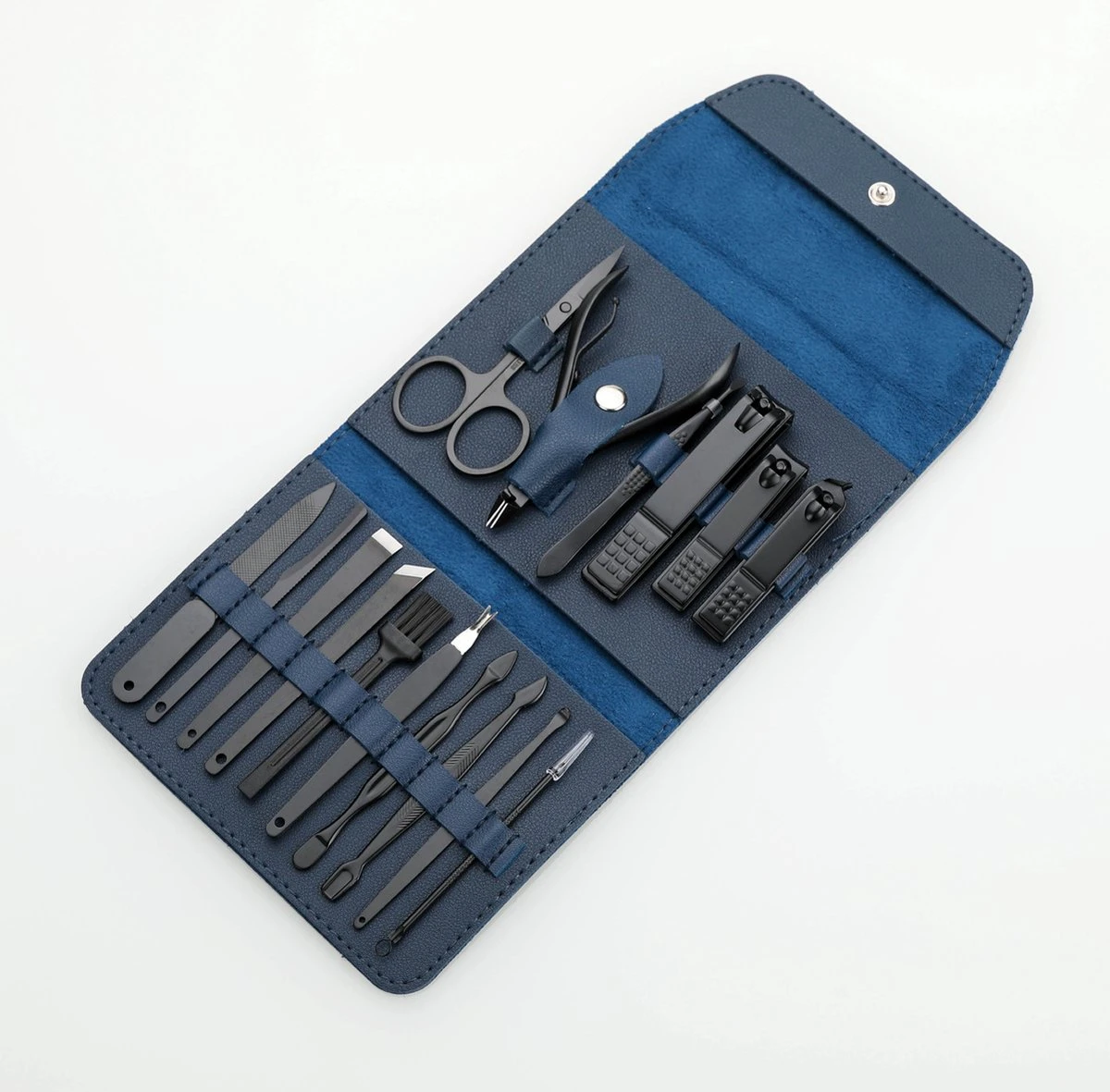 Fritzline© Professionele Manicureset 16-delig | Nagelset Incl. Nagelvijl & Nagelknipper | Lederen Blauwe Etui | Manicure Pedicure Set - Afbeelding 7