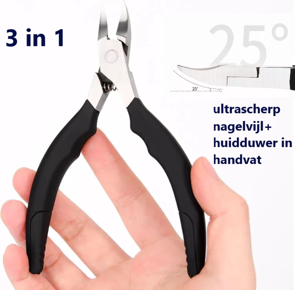 Medies - Multifunctionele Nageltang Met Huidduwer En Dubbelzijdige Nagelvijl | Nageltang Voor Harde Teennagels | Nagelknipper | Nagelschaar | Ingegroeide Nagels | Huidduwer | Nagelvijl - Zachte Anti Slip Handvaten - 3 In 1