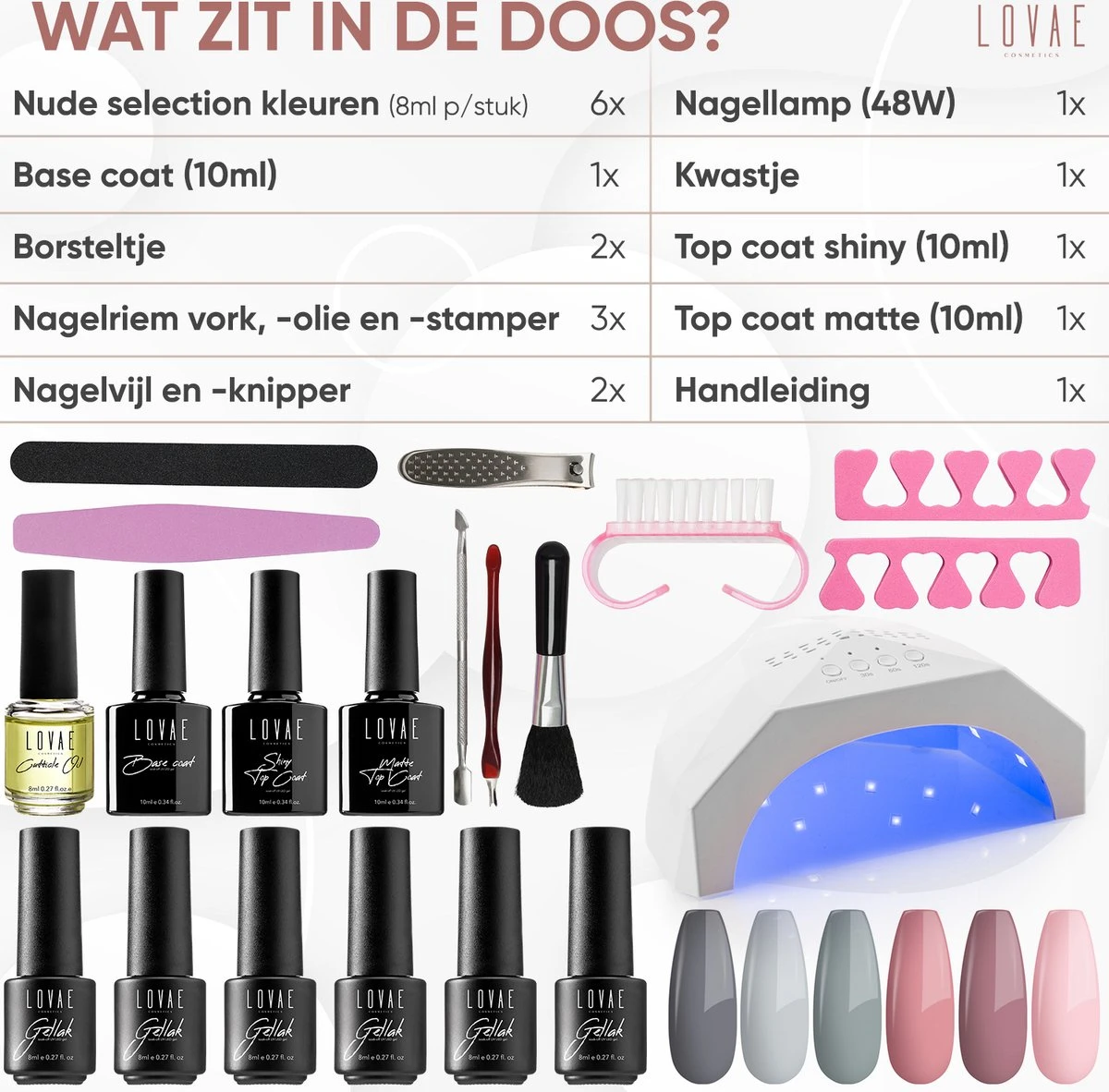 Gellak Starterspakket - Gellak - Gel Nagellak - Gellak Set - 6x8ML Kleuren - Nude Edition - Gellac - Nude Kleuren - Afbeelding 6