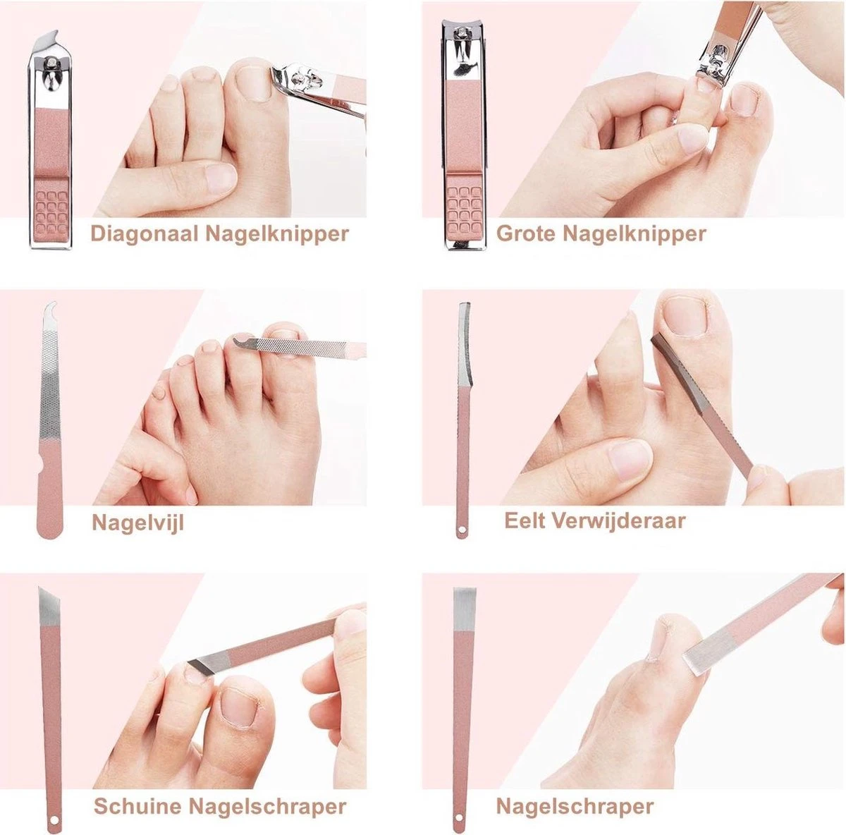 Merkloos Professionele Manicure Set & Pedicureset – Nagelset – Behandeling Nagels En Huid - 18delig - Afbeelding 5