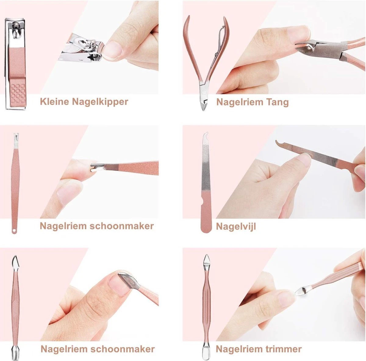 Merkloos Professionele Manicure Set & Pedicureset – Nagelset – Behandeling Nagels En Huid - 18delig - Afbeelding 6