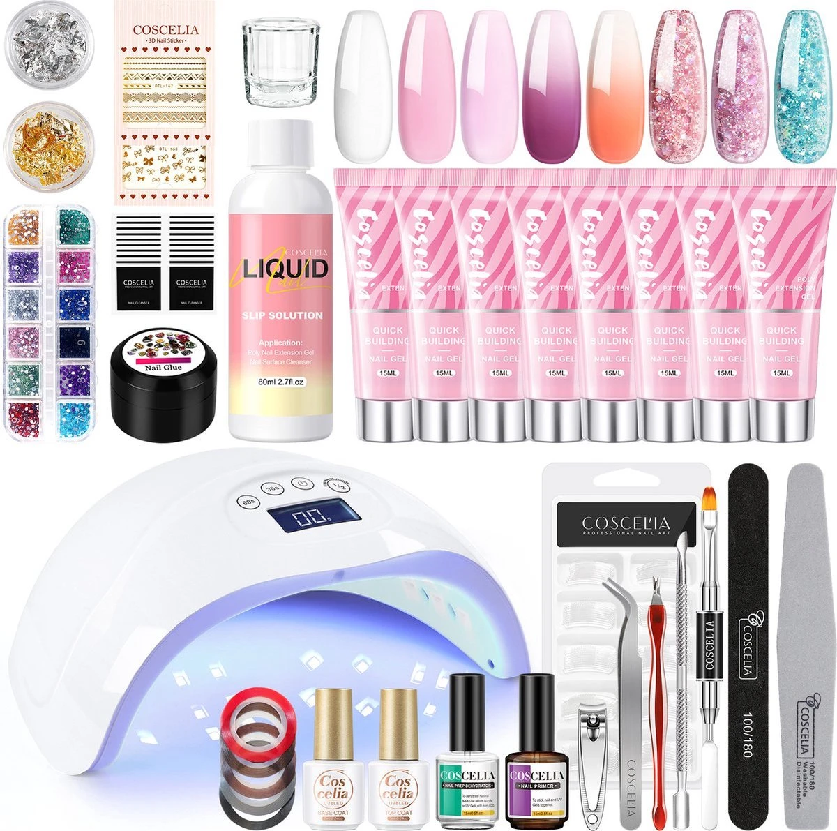 Polygel- Polygel Kit- Polygel Nagels- Polygel Starter Set - RH0594: Thin Nail File 1 Grey Nail File 1 48W White Nail Dryer Helmet Lamp 220V 1 Curved Tweezers 1 Glass Cup 1 Cuticle Fork 1 Cuticle Pusher 1 Nail Cutter 1 Dual End Nail Brush 1 8G Nail Gl - Afbeelding 5