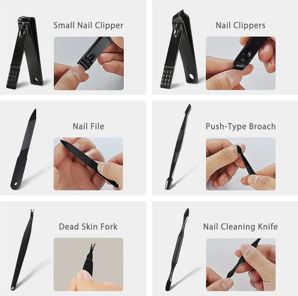 Nagelknipper Set - Pedicureset - 15 Delige - Roestvrij Staal - Met Draagkoffer - Geel Zwart - Afbeelding 3