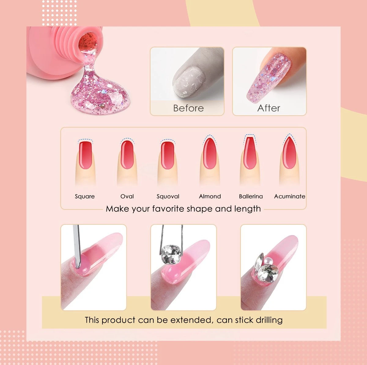 Polygel- Polygel Kit- Polygel Nagels- Polygel Starter Set - RH0594: Thin Nail File 1 Grey Nail File 1 48W White Nail Dryer Helmet Lamp 220V 1 Curved Tweezers 1 Glass Cup 1 Cuticle Fork 1 Cuticle Pusher 1 Nail Cutter 1 Dual End Nail Brush 1 8G Nail Gl - Afbeelding 4