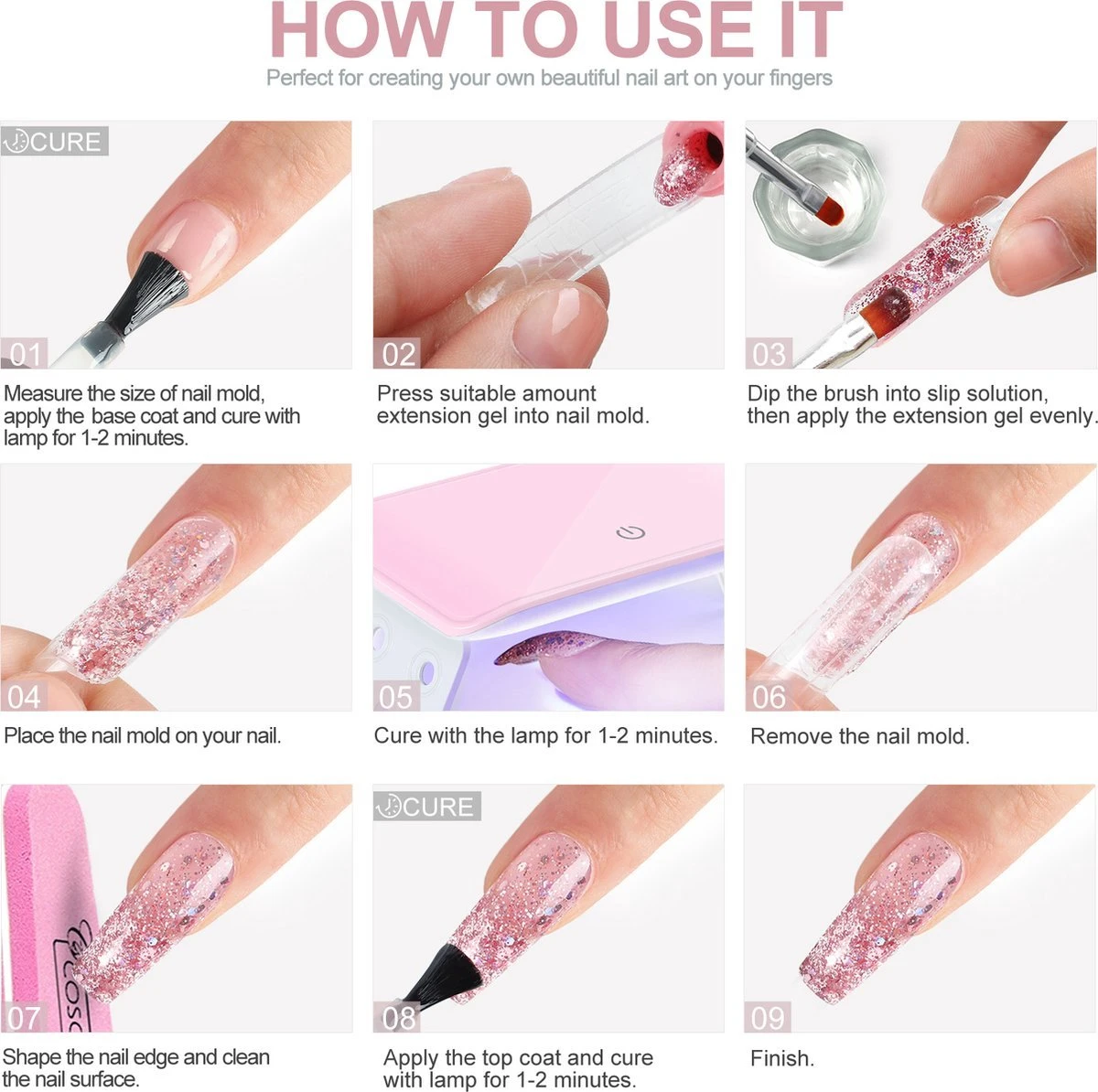 Polygel- Polygel Kit- Polygel Nagels- Polygel Starter Set - RH0594: Thin Nail File 1 Grey Nail File 1 48W White Nail Dryer Helmet Lamp 220V 1 Curved Tweezers 1 Glass Cup 1 Cuticle Fork 1 Cuticle Pusher 1 Nail Cutter 1 Dual End Nail Brush 1 8G Nail Gl - Afbeelding 6