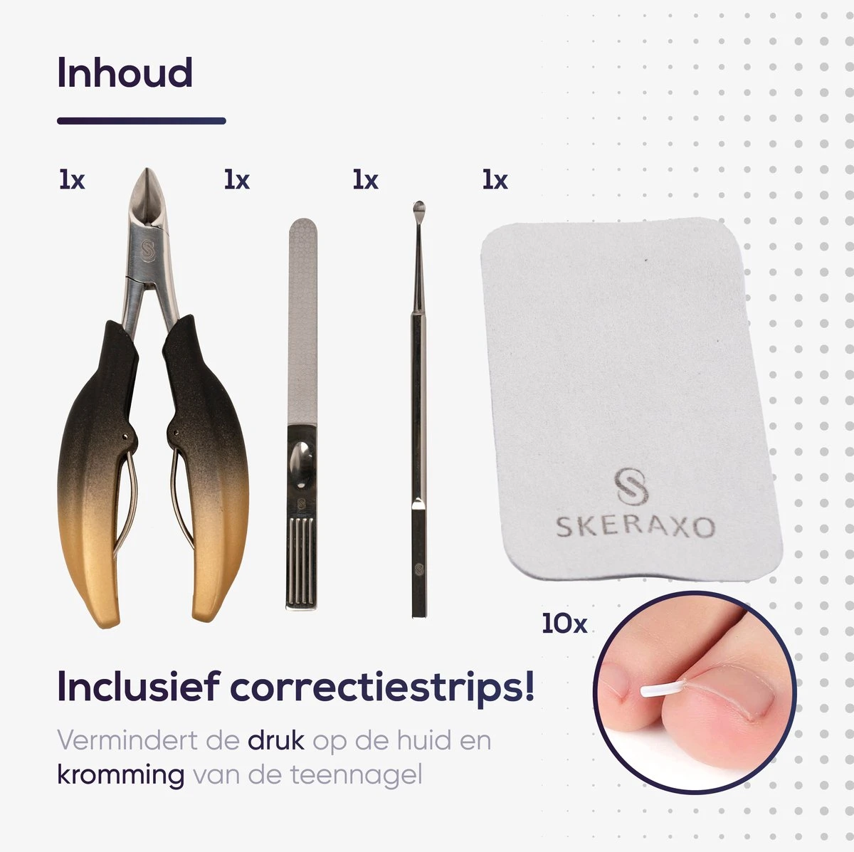 Skeraxo® Professionele Pedicureset Nageltang Kalknagel - Met Nagelvijl & Vuil Verwijderaar - Nagelschaar Voor Harde Teennagels – Nagelknipper Ingegroeide Teennagel - Inclusief Teennagel Correctors - Afbeelding 7