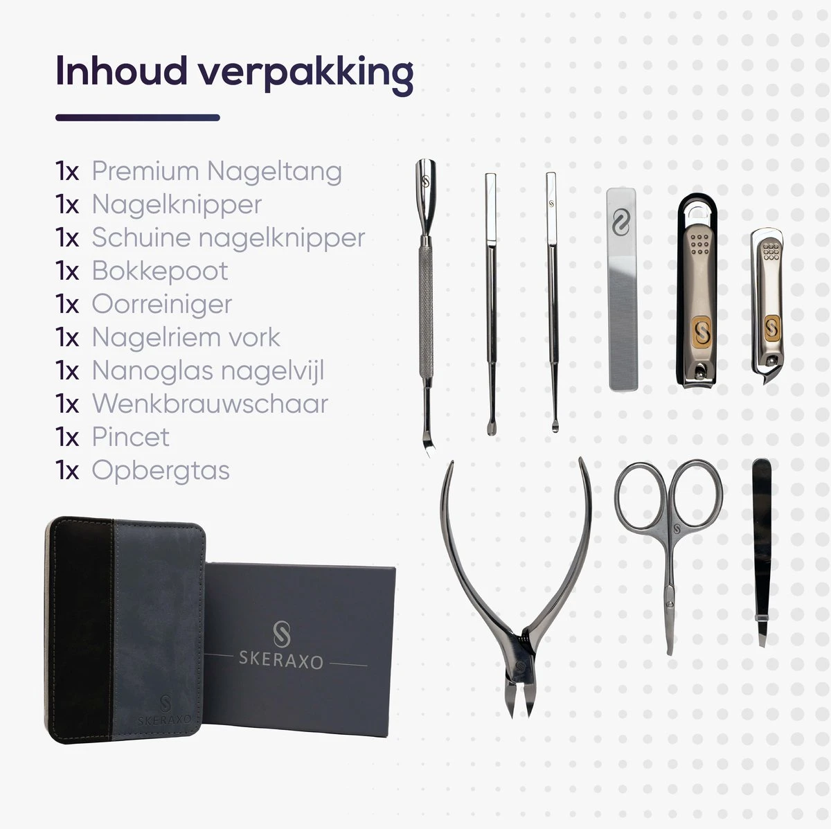 Skeraxo 8-delige Luxe Verschillende Tools - Professioneel Manicure Set & Pedicureset Met Nagelvijl & Nageltang – Behandeling Nagels En Huid 7 Skeraxo 8-delige Luxe Verschillende Tools - Professioneel Manicure Set & Pedicureset Met Nagelvijl & Nageltang – Behandeling Nagels En Huid - Afbeelding 5