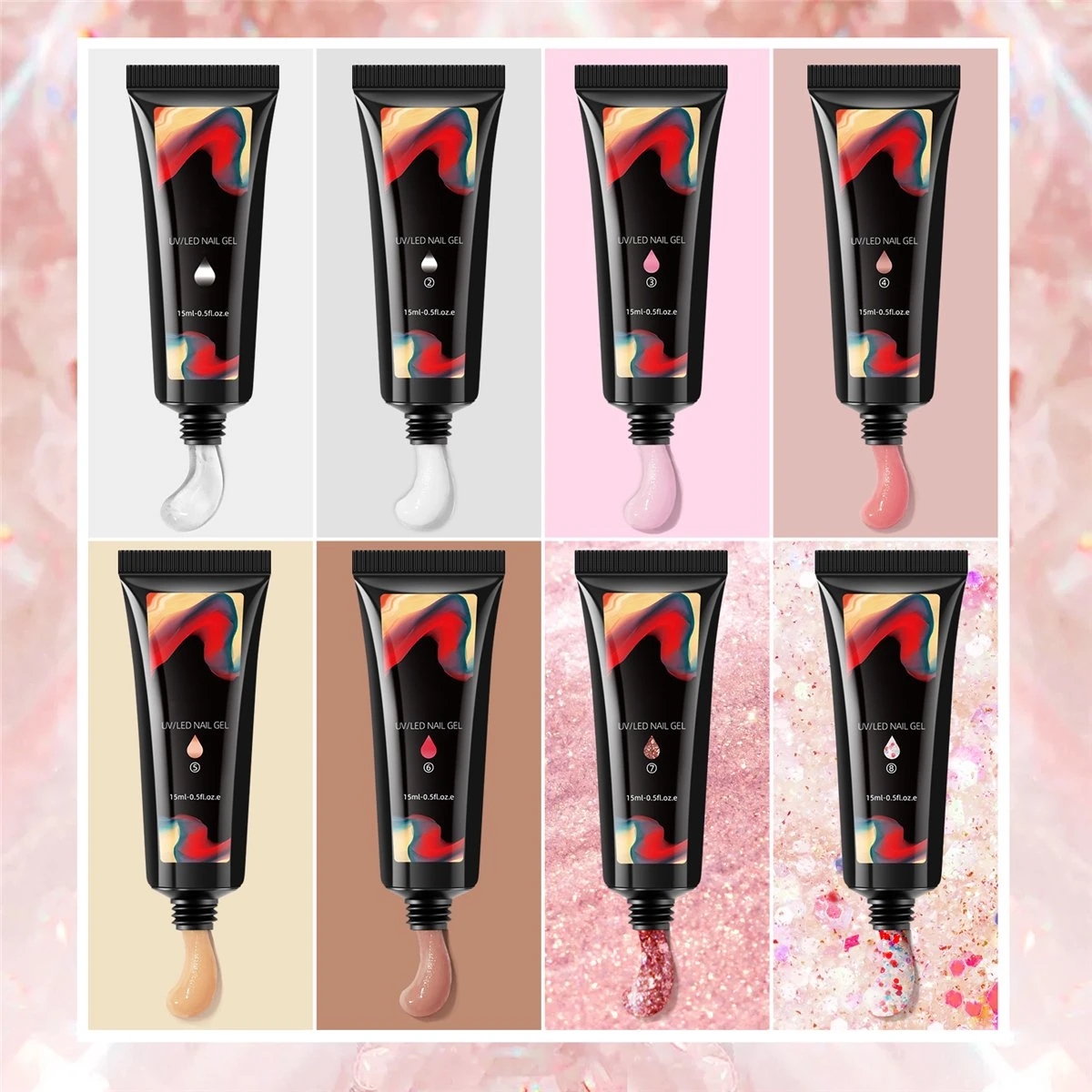 Merkloos Nepnagels - Polygel Set - Nagelverlengingsset - 8 Kleuren - Nagels Set - Temperatuurwisselgel - Lichtgevende Gel - Voor Beginners - Voor DIY Salon Art Nagels - Type A - Afbeelding 4