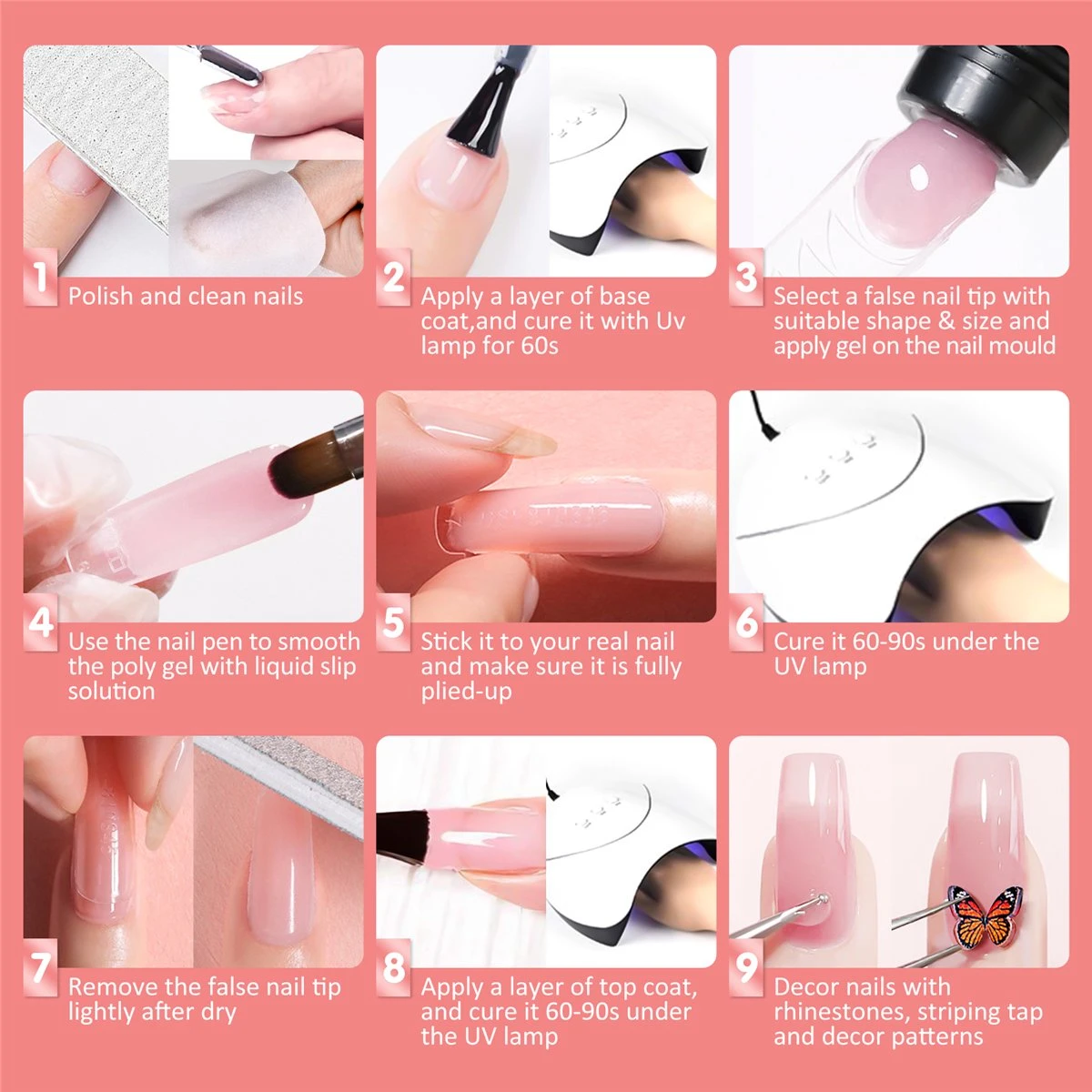 Merkloos Nepnagels - Polygel Set - Nagelverlengingsset - 8 Kleuren - Nagels Set - Temperatuurwisselgel - Lichtgevende Gel - Voor Beginners - Voor DIY Salon Art Nagels - Type A - Afbeelding 9