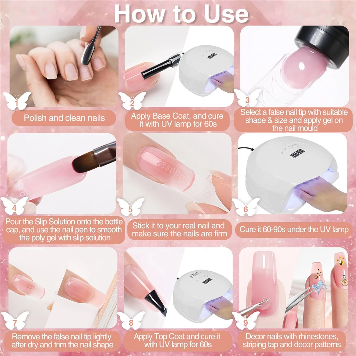 Merkloos Nepnagels - Polygel Set - Nagelverlengingsset - 8 Kleuren - Nagels Set - Temperatuurwisselgel - Lichtgevende Gel - Voor Beginners - Voor DIY Salon Art Nagels - Type A - Afbeelding 12