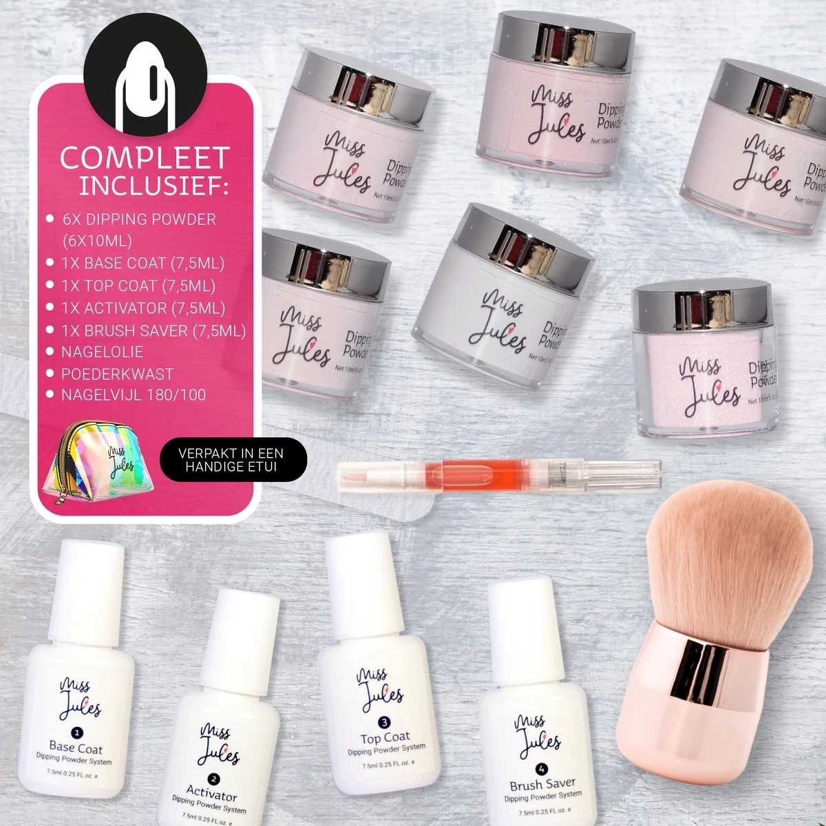 Miss Jules® Complete Set - Dipping Powder Starters Kit - 6 Kleuren Roze - Acryl Nagels Starterspakket - Afbeelding 6