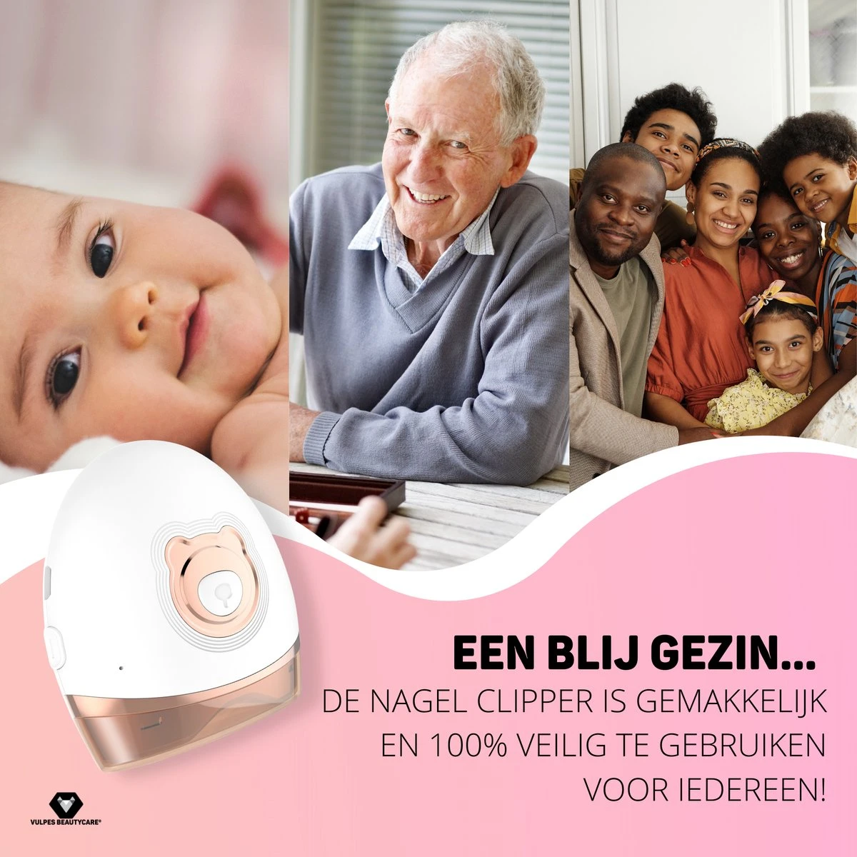 Vulpes BeautyCare® Elektrische Nagelknipper - Nagelschaar Met Opvangbakje – Veilige Nagelschaar Voor Baby’s, Kinderen, Volwassenen En Ouderen - Draadloos En Geruisloos – USB-Oplaadbaar – Rosé / Wit - Afbeelding 4