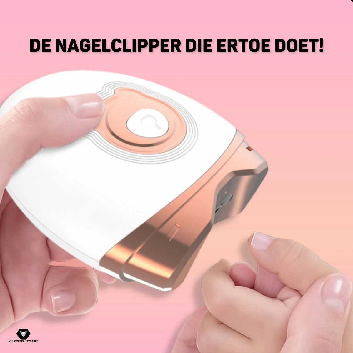 Vulpes BeautyCare® Elektrische Nagelknipper - Nagelschaar Met Opvangbakje – Veilige Nagelschaar Voor Baby’s, Kinderen, Volwassenen En Ouderen - Draadloos En Geruisloos – USB-Oplaadbaar – Rosé / Wit - Afbeelding 8