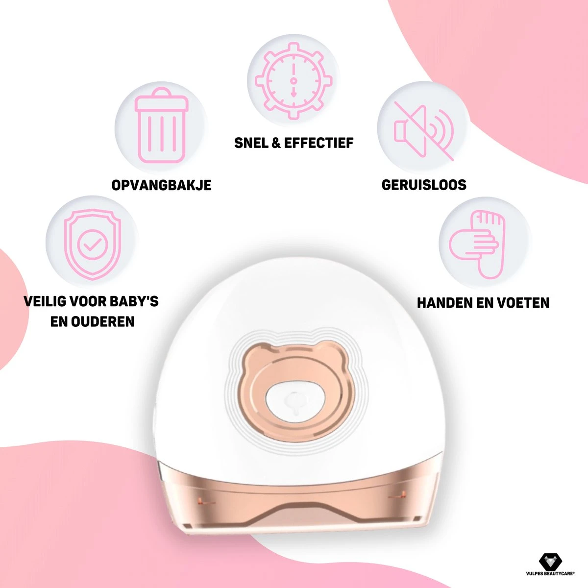 Vulpes BeautyCare® Elektrische Nagelknipper - Nagelschaar Met Opvangbakje – Veilige Nagelschaar Voor Baby’s, Kinderen, Volwassenen En Ouderen - Draadloos En Geruisloos – USB-Oplaadbaar – Rosé / Wit - Afbeelding 10