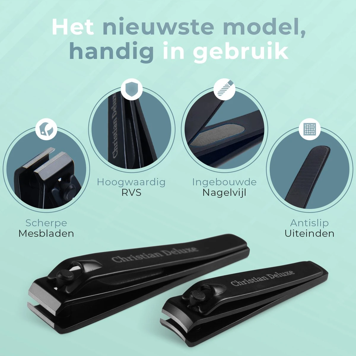 Christian Deluxe® Combo Nagelknipper Set - Zwart - Inclusief Luxe Opberg Etui - Nagelschaar Voor Knippen Van Teennagels En Vingernagels - Afbeelding 2