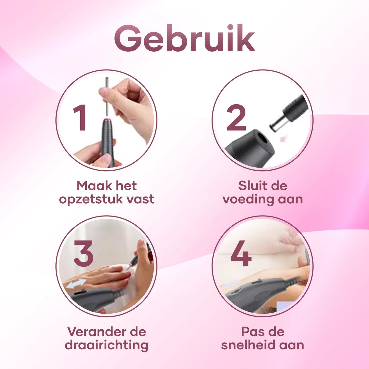 Simver Elektrische Nagelfrees - 11 Nagelvijl Bitjes En 56 Schuurrolletjes - Manicure / Pedicure - Roze - Cadeautip - Kerstcadeau 10 Simver Elektrische Nagelfrees - 11 Nagelvijl Bitjes En 56 Schuurrolletjes - Manicure / Pedicure - Roze - Cadeautip - Kerstcadeau - Afbeelding 8