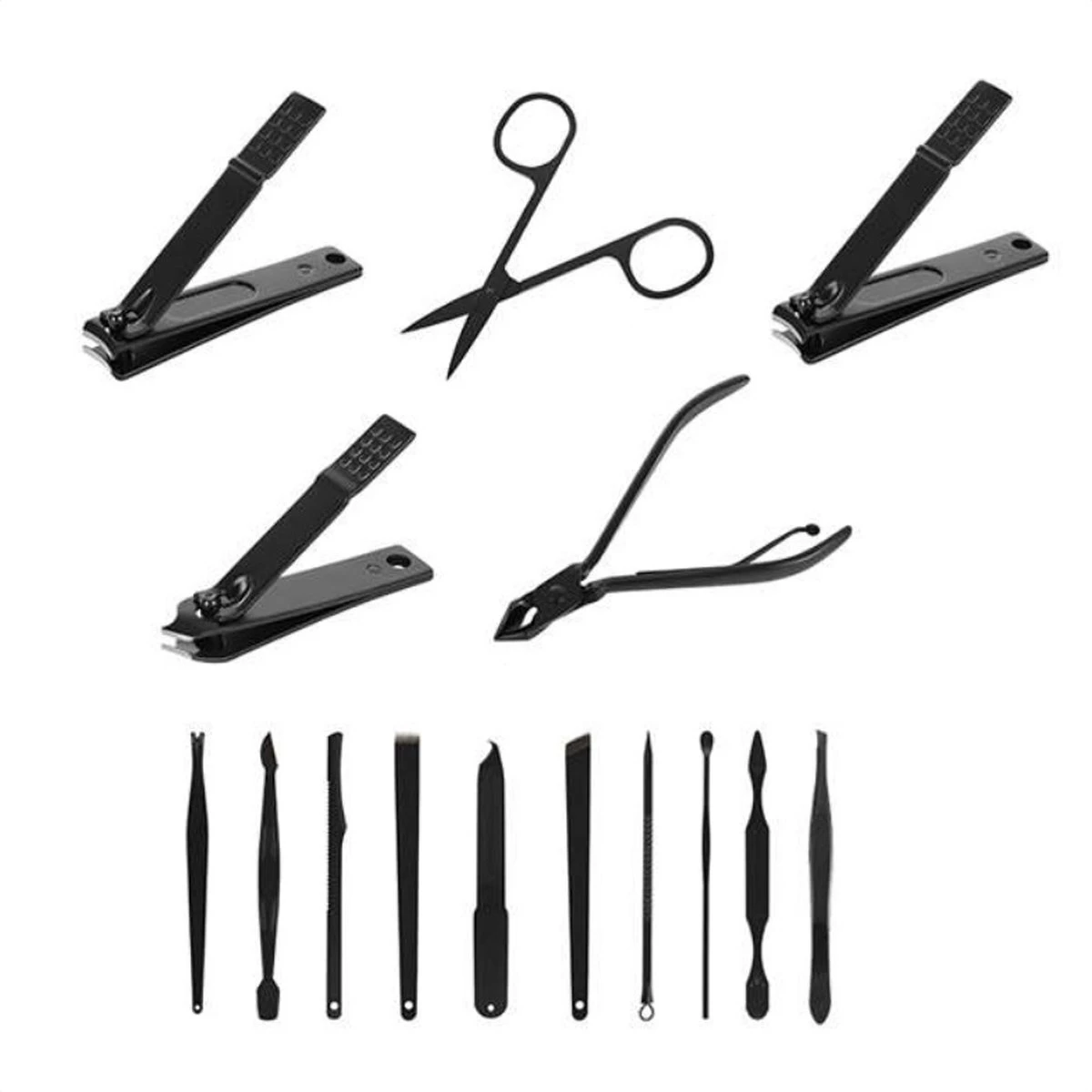 In Round Nagelset 16-delig Met Etui – Manicure Set – Pedicure Set - Staal – Zwart / Rood – Nagelsetje – Nagel Knipper – Nagelknipper – Manicureset – Nagelschaar – Pedicureset – Nagelverzorging – Nageltang – Nail Clipper - Afbeelding 3