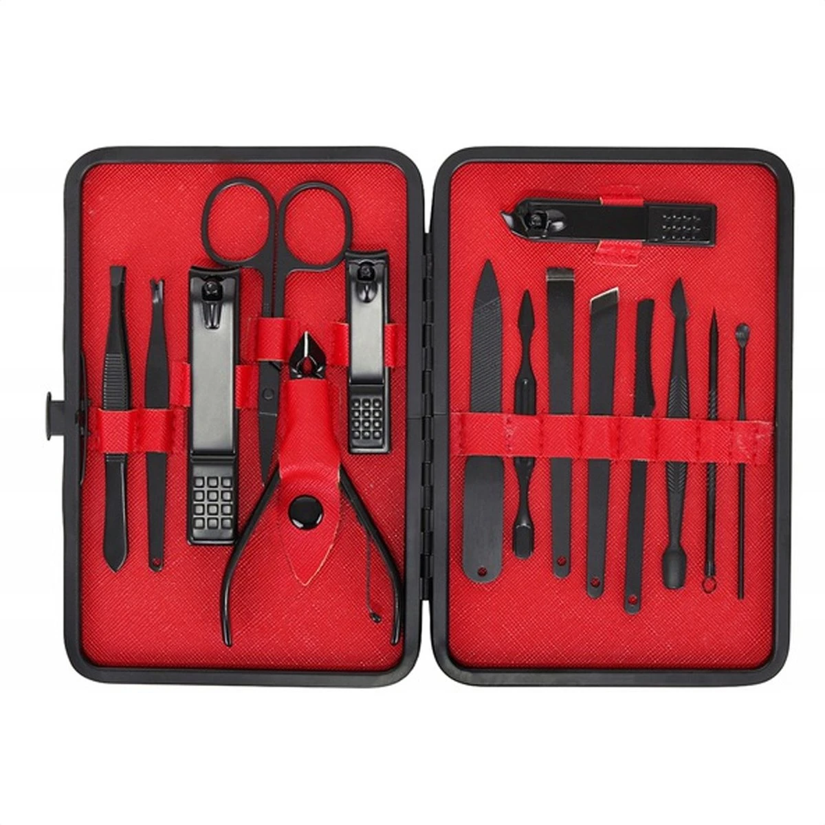In Round Nagelset 16-delig Met Etui – Manicure Set – Pedicure Set - Staal – Zwart / Rood – Nagelsetje – Nagel Knipper – Nagelknipper – Manicureset – Nagelschaar – Pedicureset – Nagelverzorging – Nageltang – Nail Clipper - Afbeelding 6