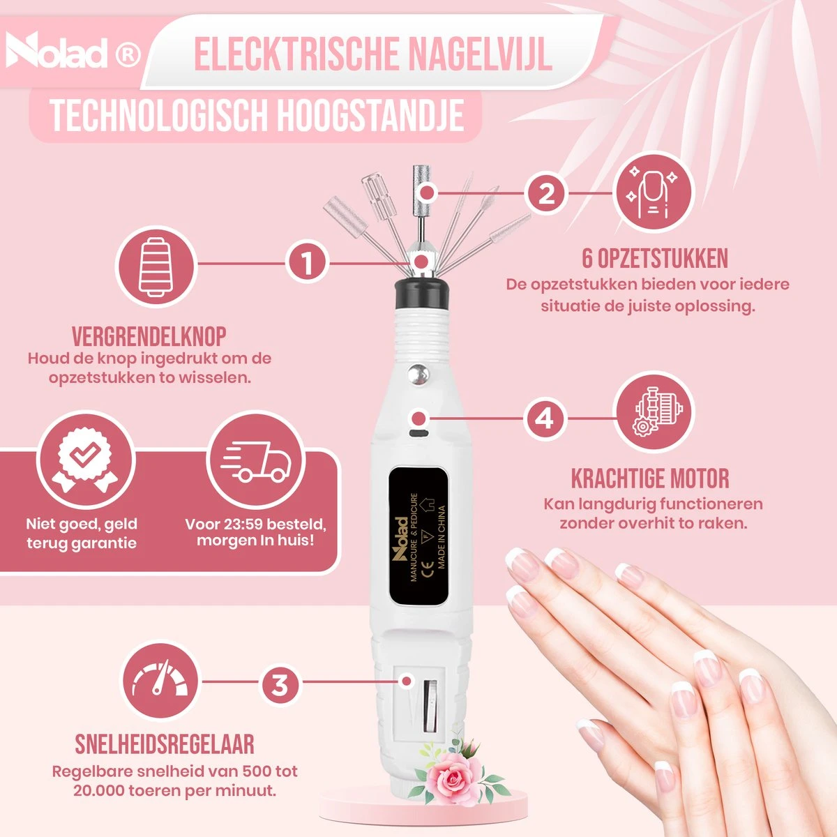 Nolad® Elektrische Nagelvijl - Nagelvijlen - Nagelaccessoires - Wit - Afbeelding 5