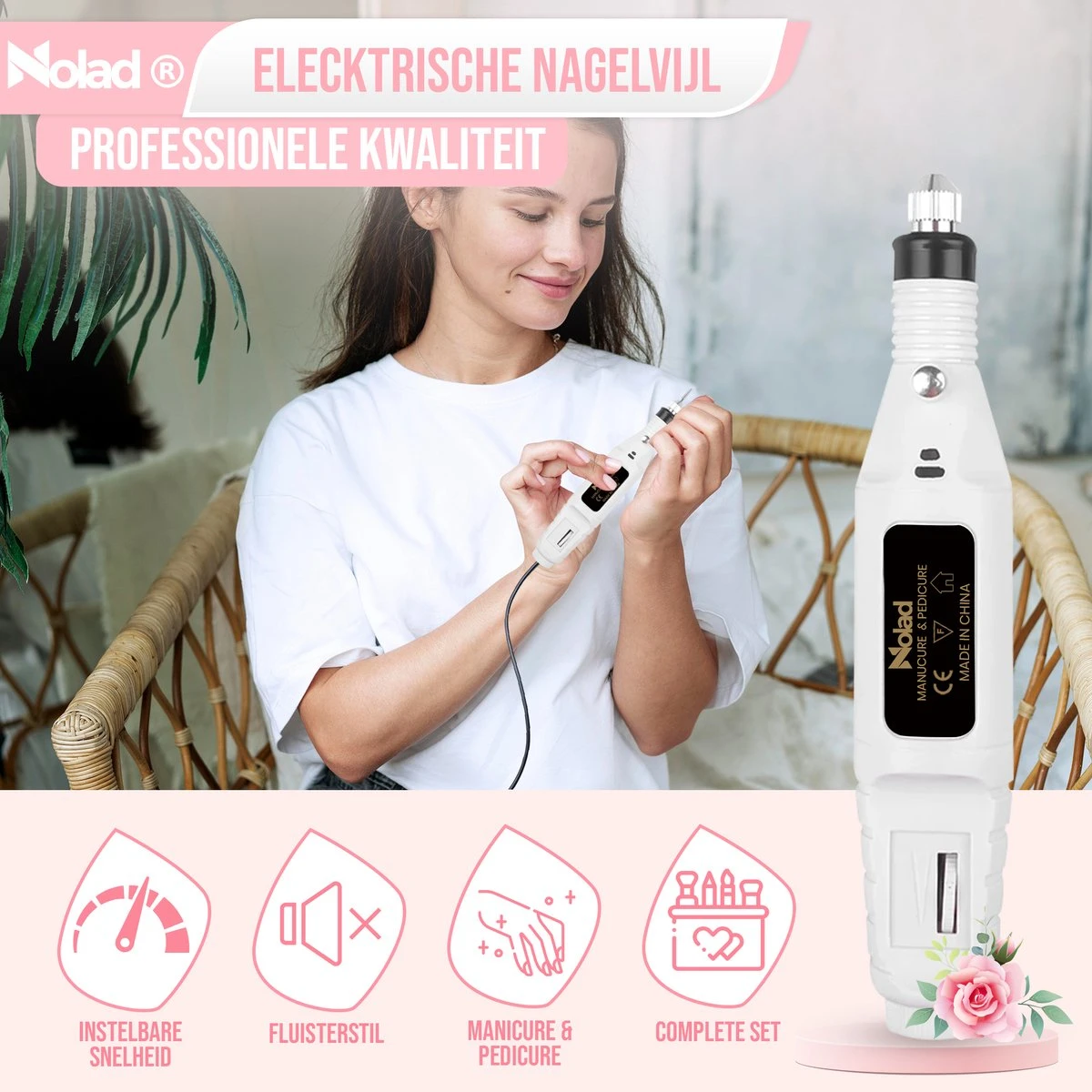 Nolad® Elektrische Nagelvijl - Nagelvijlen - Nagelaccessoires - Wit - Afbeelding 6