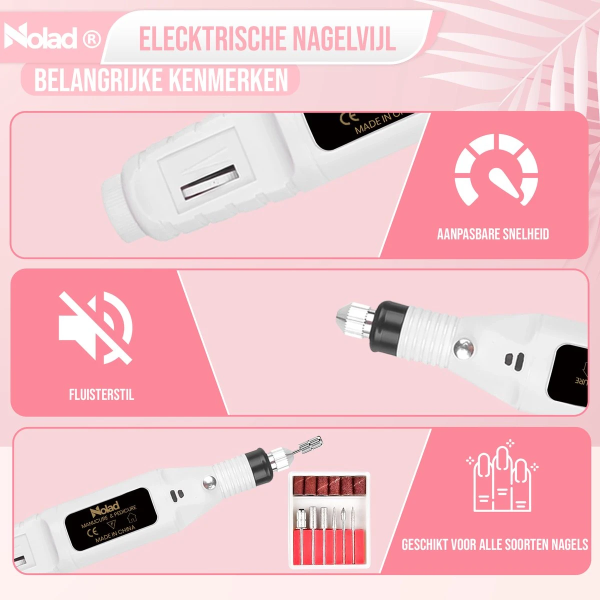 Nolad® Elektrische Nagelvijl - Nagelvijlen - Nagelaccessoires - Wit - Afbeelding 9