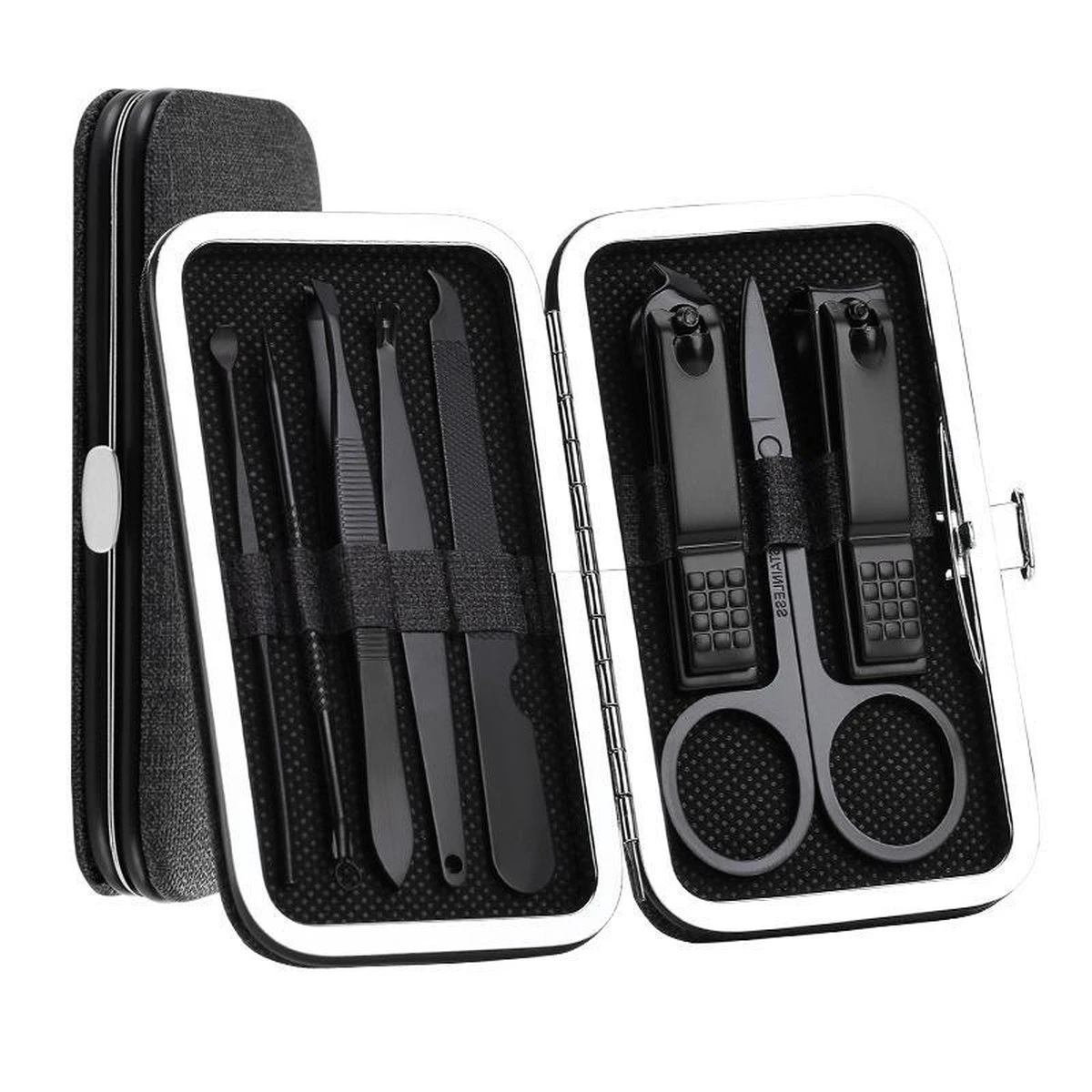 Manicure / Pedicure Set (8 Stuks) Hoge Kwaliteit Nagel Schaar Pincet Nagel Knipper Verzorging Zwart - Afbeelding 3