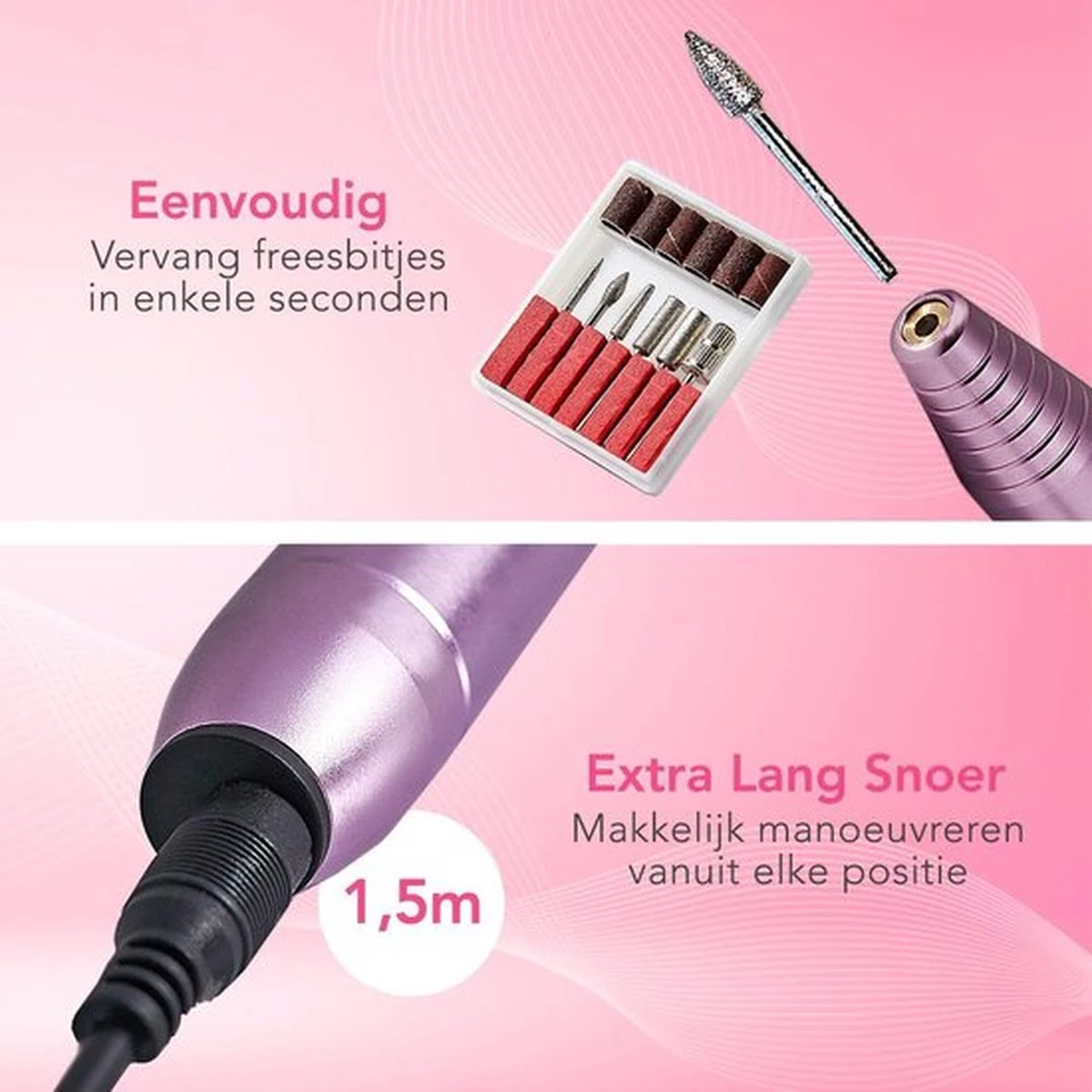 Zigla – Elektrische Nagelvijl - Nagelfrees- Manicure En Pedicure Set - 6 Schuurrolletjes - 11 Opzetstukken - Rosé/Goud - Vernieuwd - Afbeelding 9