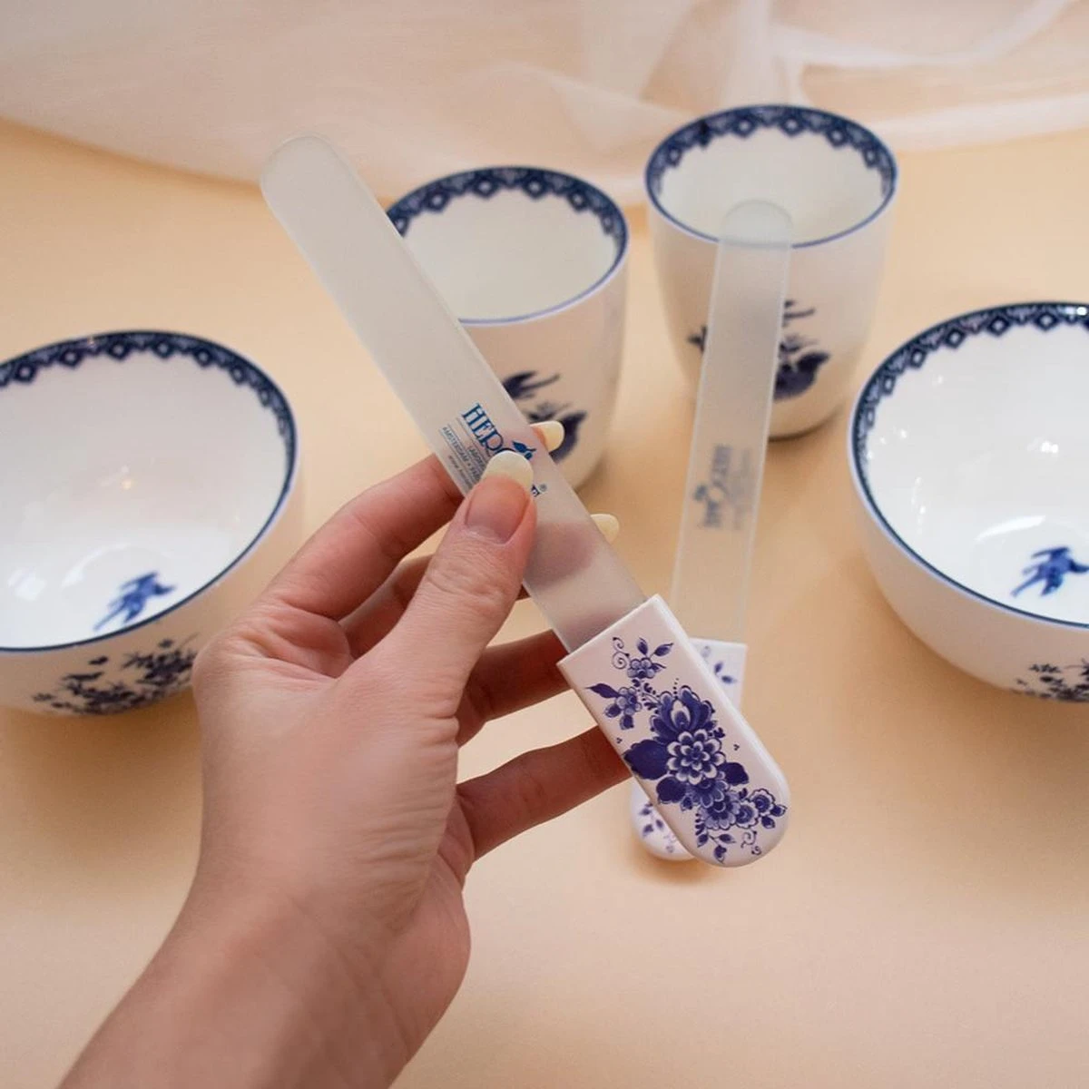 Herome Glazen Nagelvijl Glasvijl Delfts Blauw - Limited Edition - Onslijtbare Nagelvijl - Voorkomt Splijten En Haakjes - Afbeelding 7