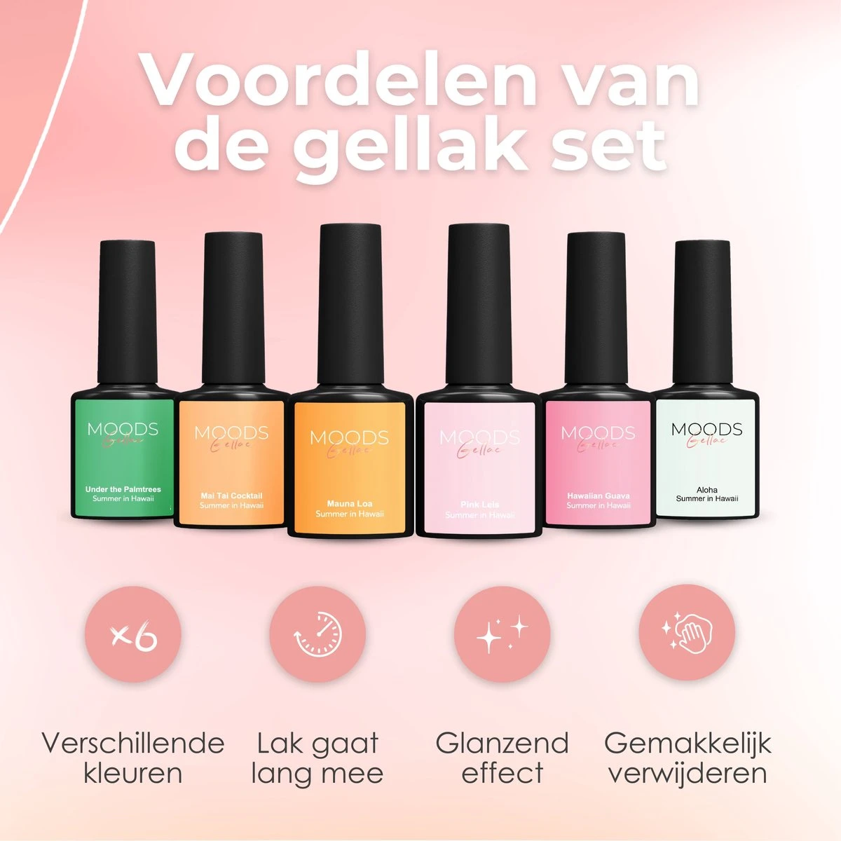 Moods Gellak 6-delige Set - Gel Nagellak - 8ML - Summer In Hawaii - Gellac - Nagels - Gellak Starterspakket - Pastel Kleuren - Afbeelding 10
