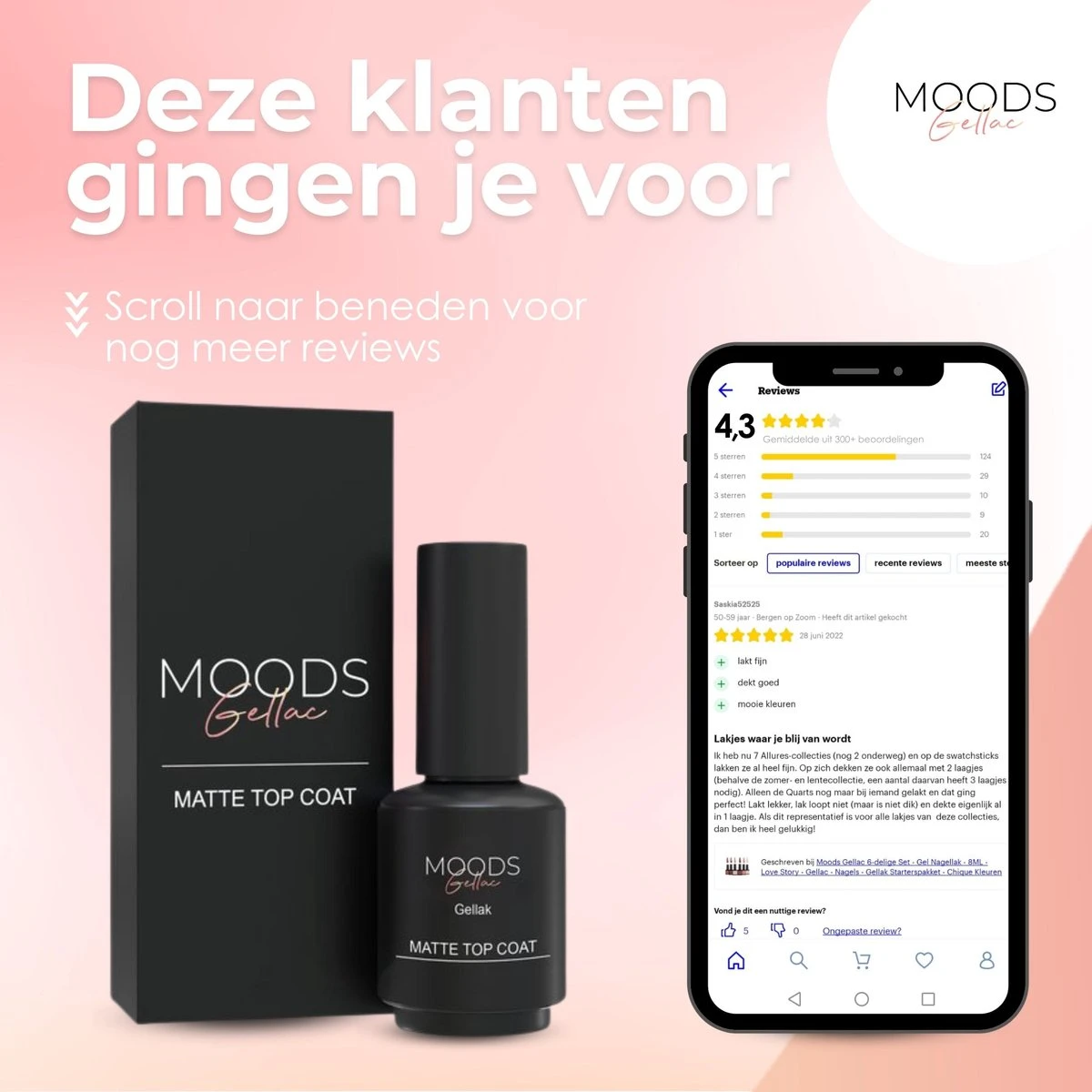 Moods Gellac - Matte Top Coat - Nagellak - Gellak Starterspakket - Nagels - Gellak Set - 15 ML - Afbeelding 6