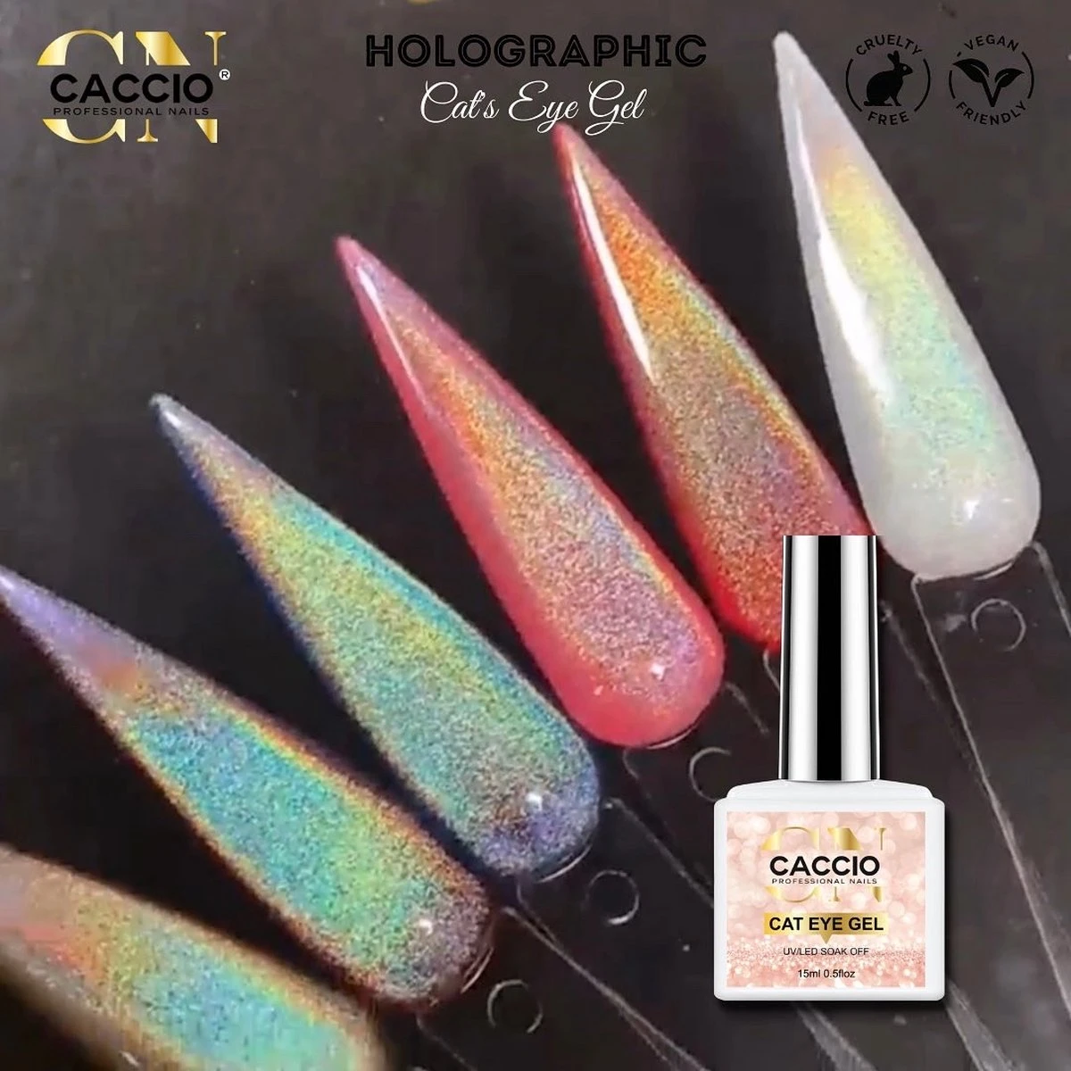 CACCIO® 2022 Gellak - Holographic Cat's Eye Gel 15ml - Gelnagels - Manicure/pedicure Handen En Voeten -Nagels - Nepnagels - Top Coat - UV/LED Gel Nagellak - Hoge Pigment - Hoge Kwaliteit - Professioneel Gebruik - Nagelstudio - UV/LED LAMP - Gelnagels - Afbeelding 3